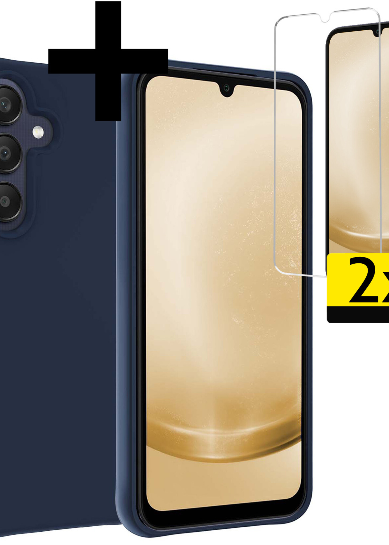 LUQ Hoesje Geschikt voor Samsung A25 Hoesje Siliconen Case Met 2x Screenprotector - Hoes Geschikt voor Samsung Galaxy A25 Hoes Siliconen - Donkerblauw