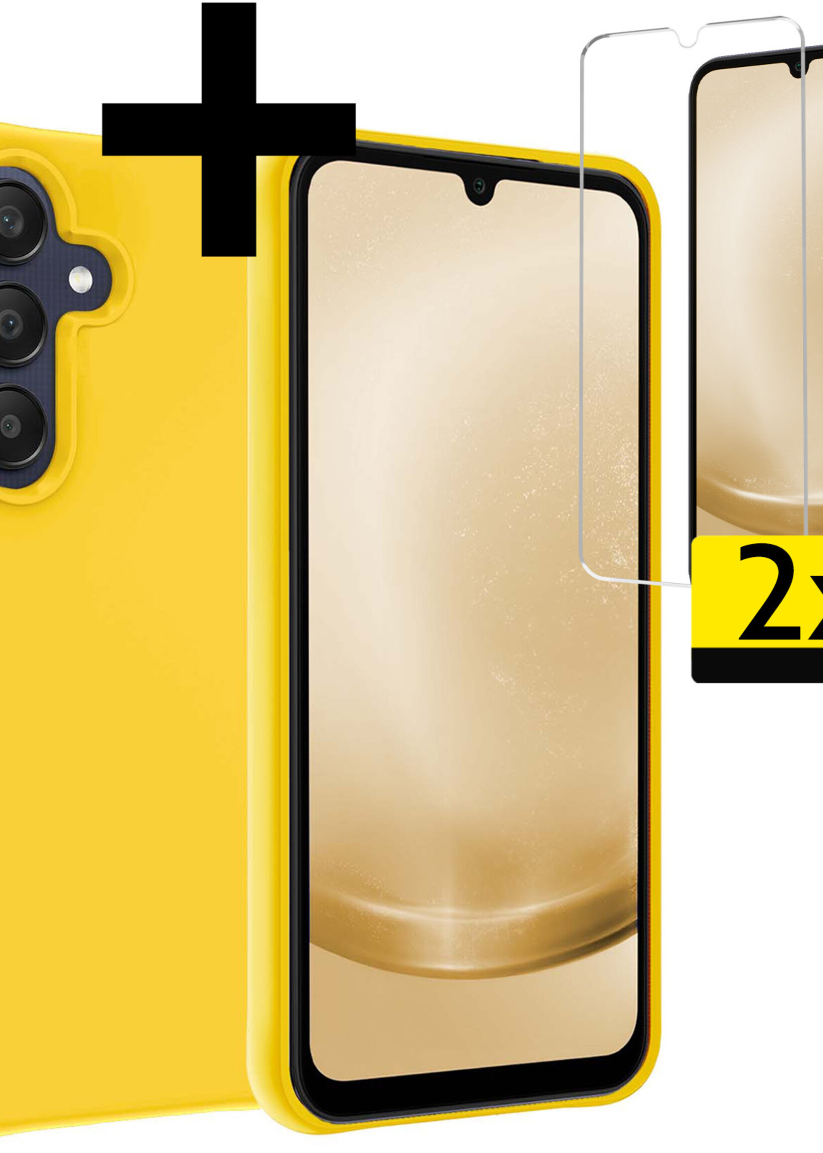 LUQ Hoesje Geschikt voor Samsung A25 Hoesje Siliconen Case Met 2x Screenprotector - Hoes Geschikt voor Samsung Galaxy A25 Hoes Siliconen - Geel