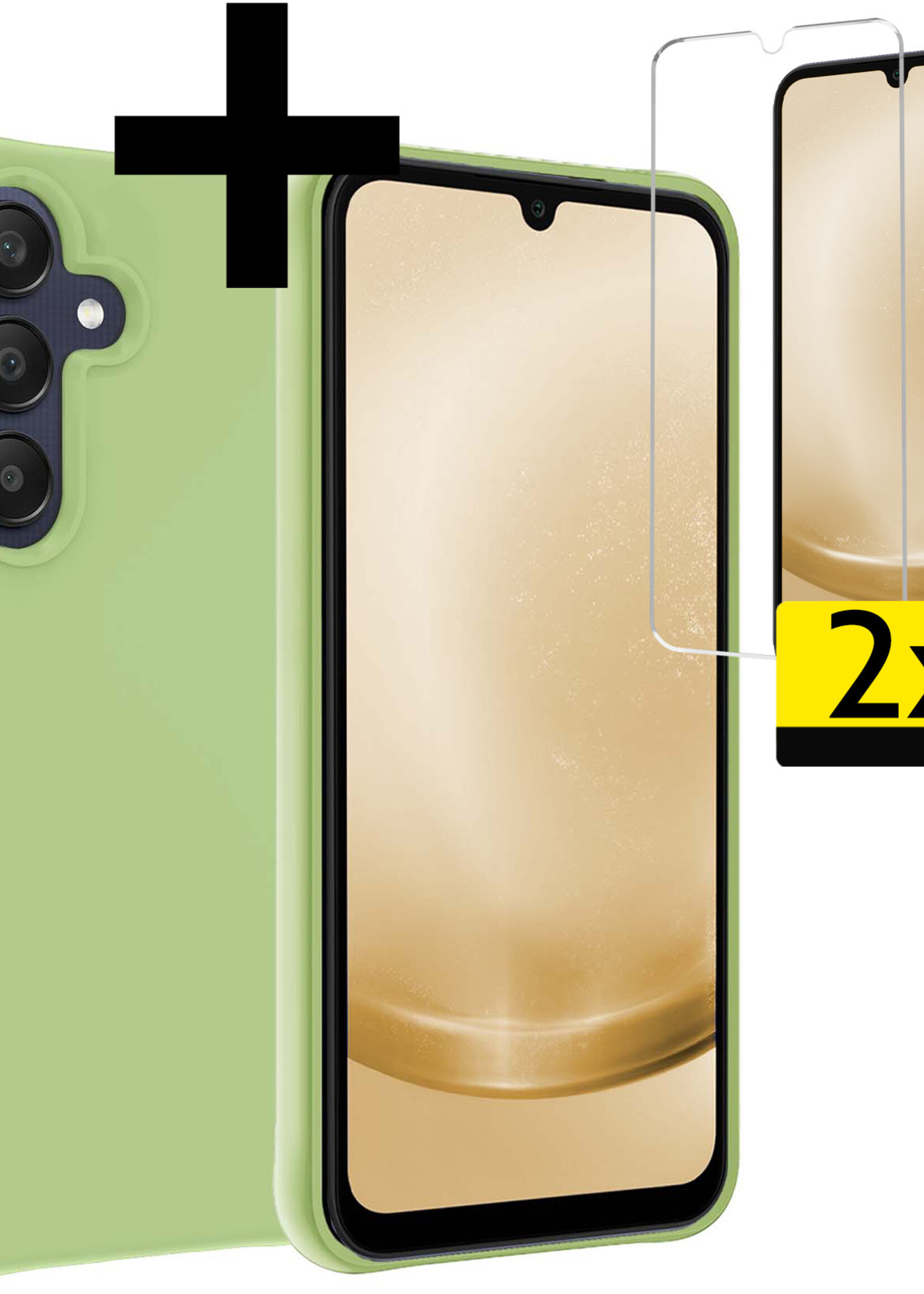 LUQ Hoesje Geschikt voor Samsung A25 Hoesje Siliconen Case Met 2x Screenprotector - Hoes Geschikt voor Samsung Galaxy A25 Hoes Siliconen - Groen