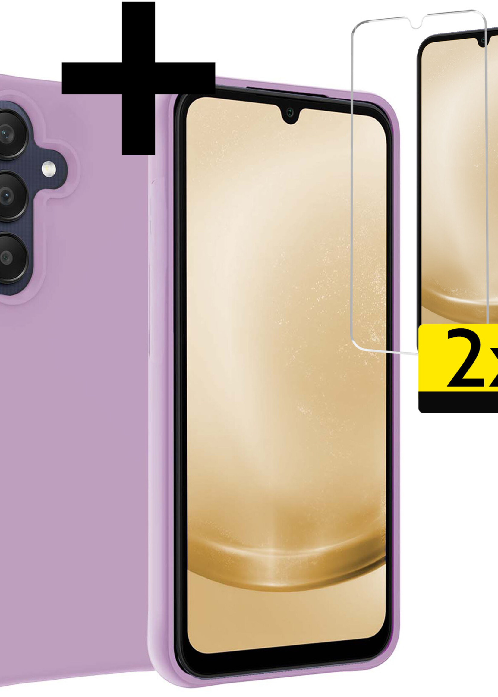 LUQ Hoesje Geschikt voor Samsung A25 Hoesje Siliconen Case Met 2x Screenprotector - Hoes Geschikt voor Samsung Galaxy A25 Hoes Siliconen - Lila