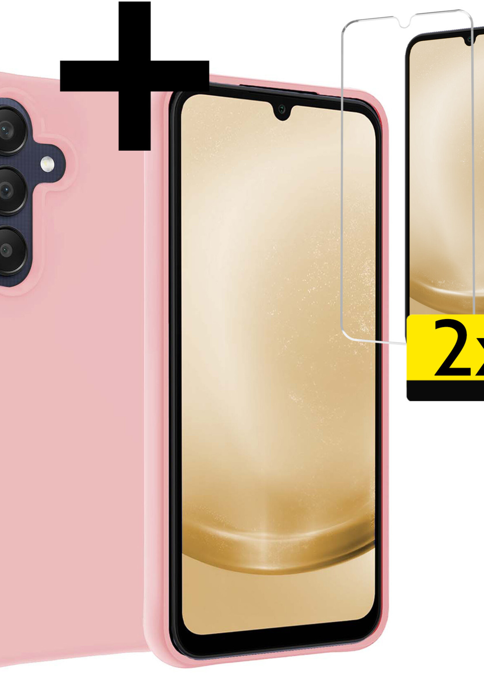 LUQ Hoesje Geschikt voor Samsung A25 Hoesje Siliconen Case Met 2x Screenprotector - Hoes Geschikt voor Samsung Galaxy A25 Hoes Siliconen - Lichtroze