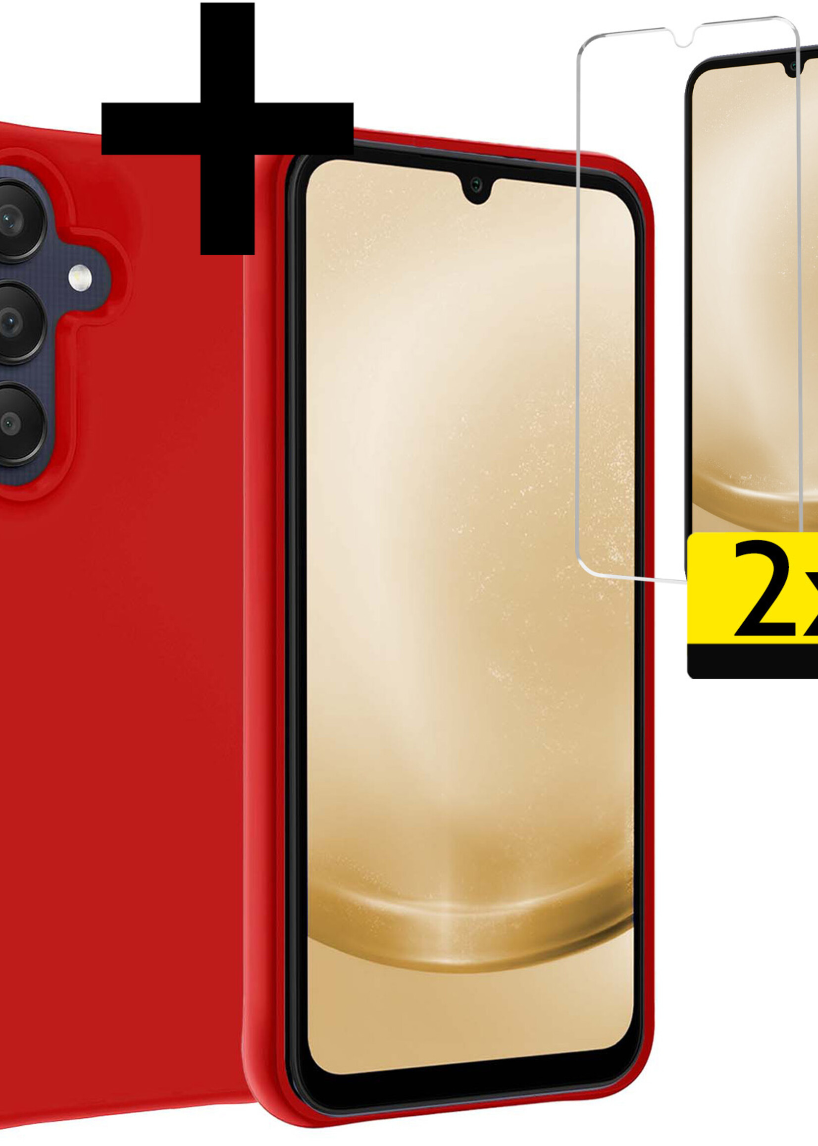 LUQ Hoesje Geschikt voor Samsung A25 Hoesje Siliconen Case Met 2x Screenprotector - Hoes Geschikt voor Samsung Galaxy A25 Hoes Siliconen - Rood