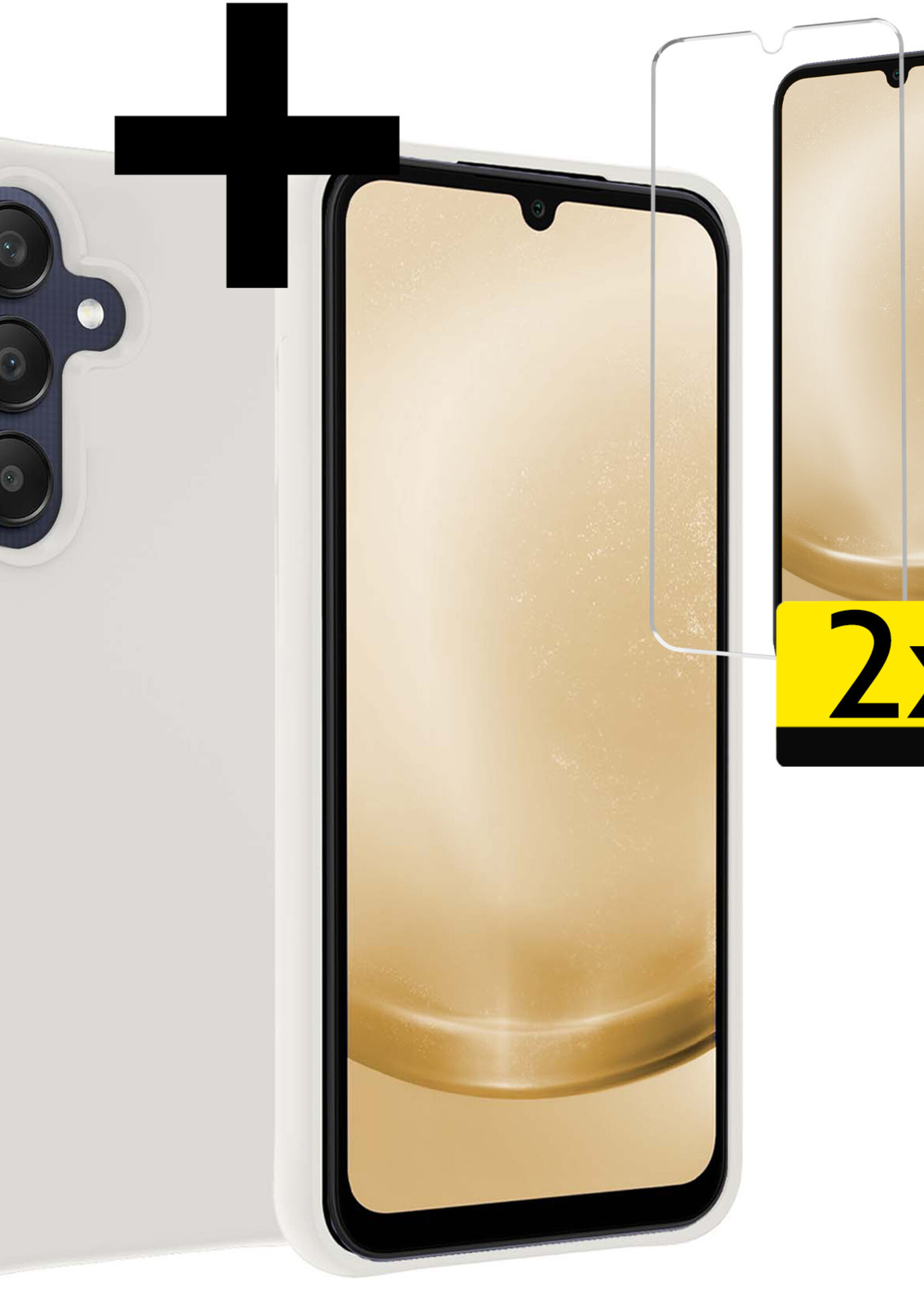 LUQ Hoesje Geschikt voor Samsung A25 Hoesje Siliconen Case Met 2x Screenprotector - Hoes Geschikt voor Samsung Galaxy A25 Hoes Siliconen - Wit
