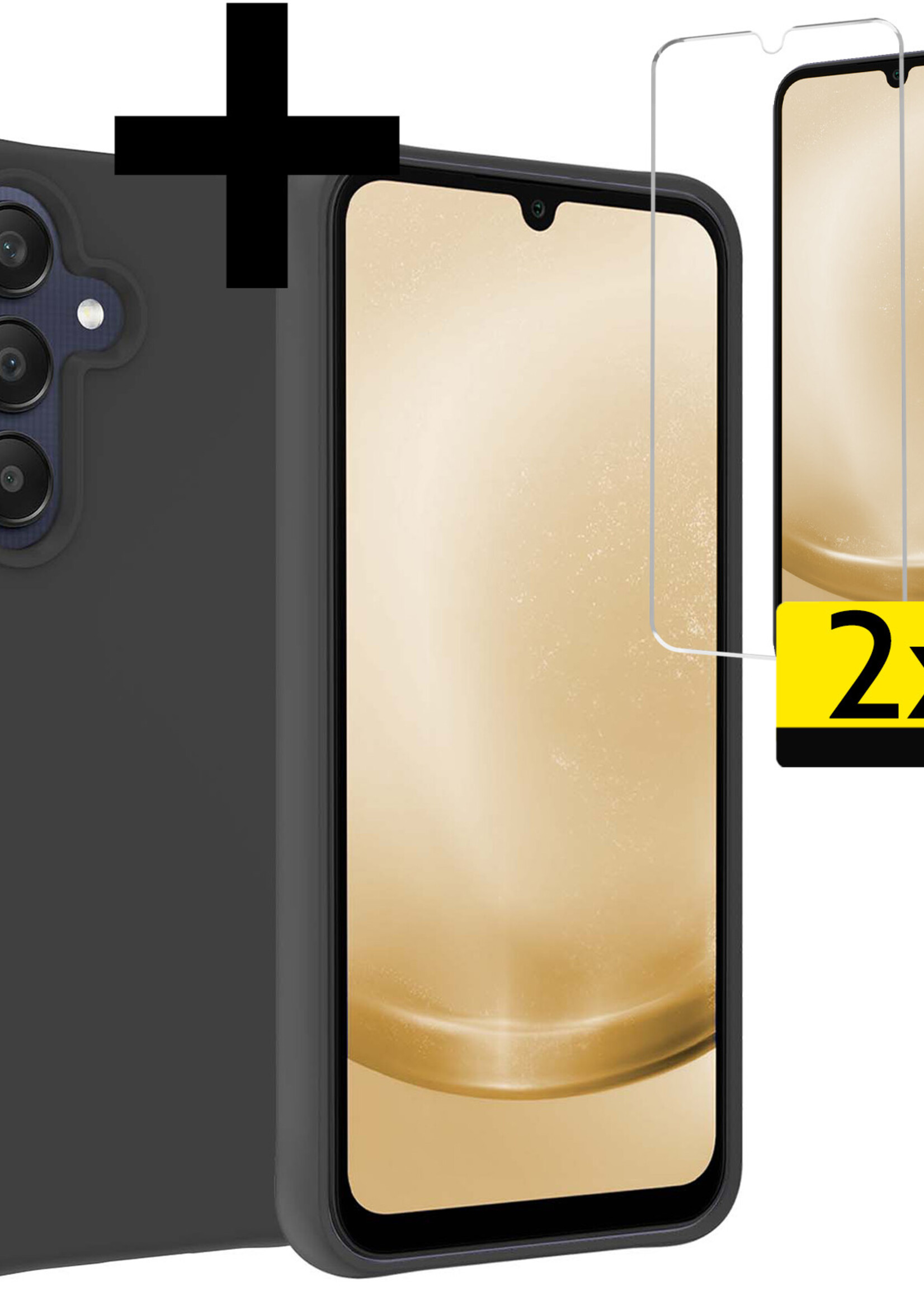 LUQ Hoesje Geschikt voor Samsung A25 Hoesje Siliconen Case Met 2x Screenprotector - Hoes Geschikt voor Samsung Galaxy A25 Hoes Siliconen - Zwart