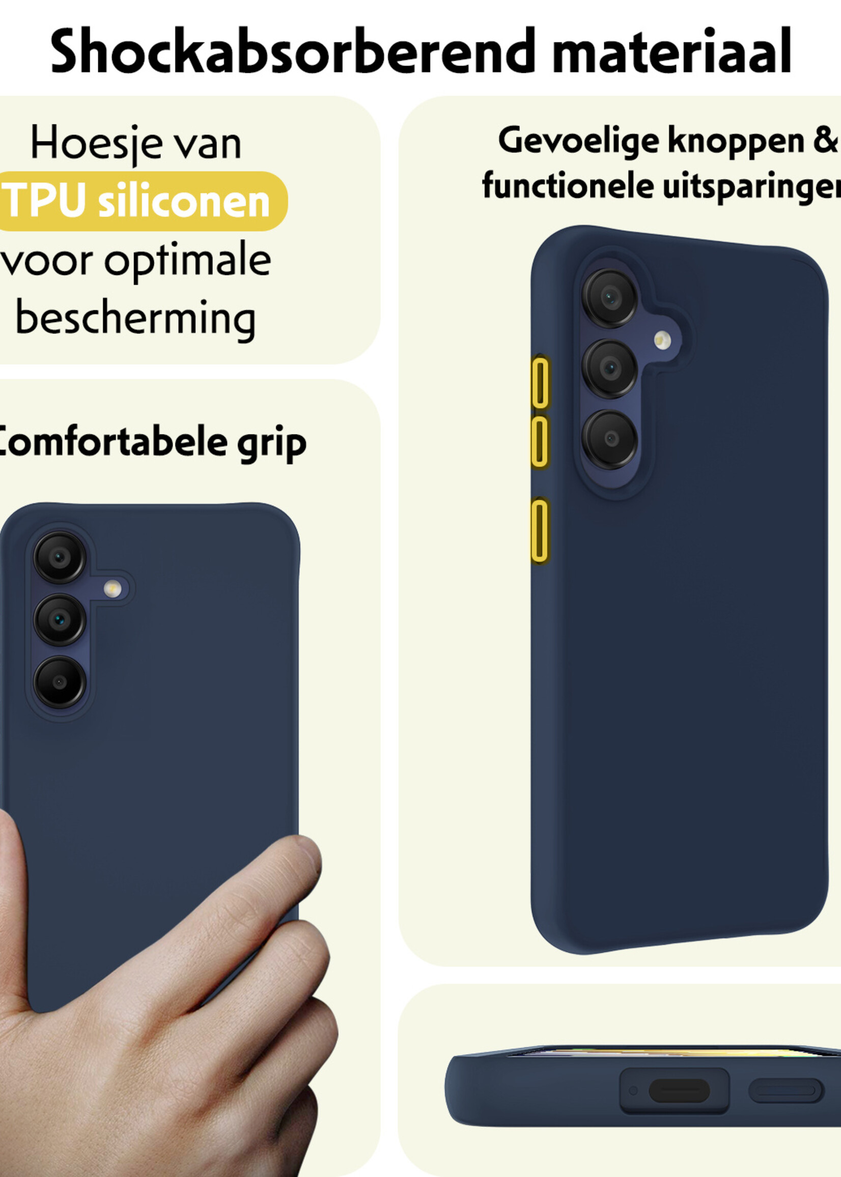 LUQ Hoesje Geschikt voor Samsung A15 Hoesje Siliconen Case - Hoes Geschikt voor Samsung Galaxy A15 Hoes Siliconen - Donkerblauw - 2 Stuks