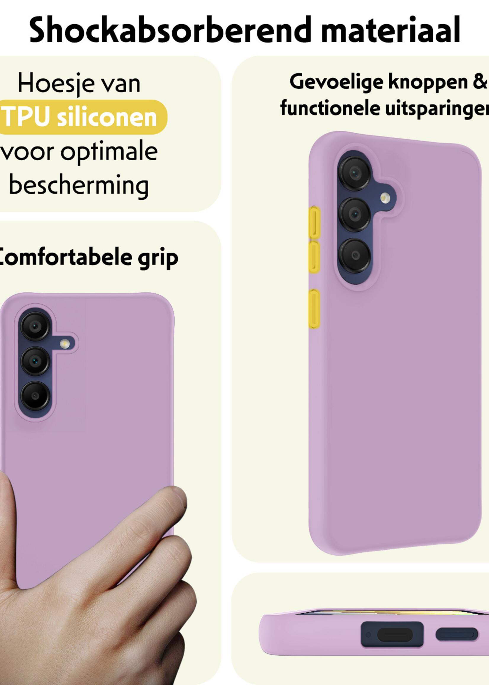 LUQ Hoesje Geschikt voor Samsung A15 Hoesje Siliconen Case - Hoes Geschikt voor Samsung Galaxy A15 Hoes Siliconen - Lila - 2 Stuks
