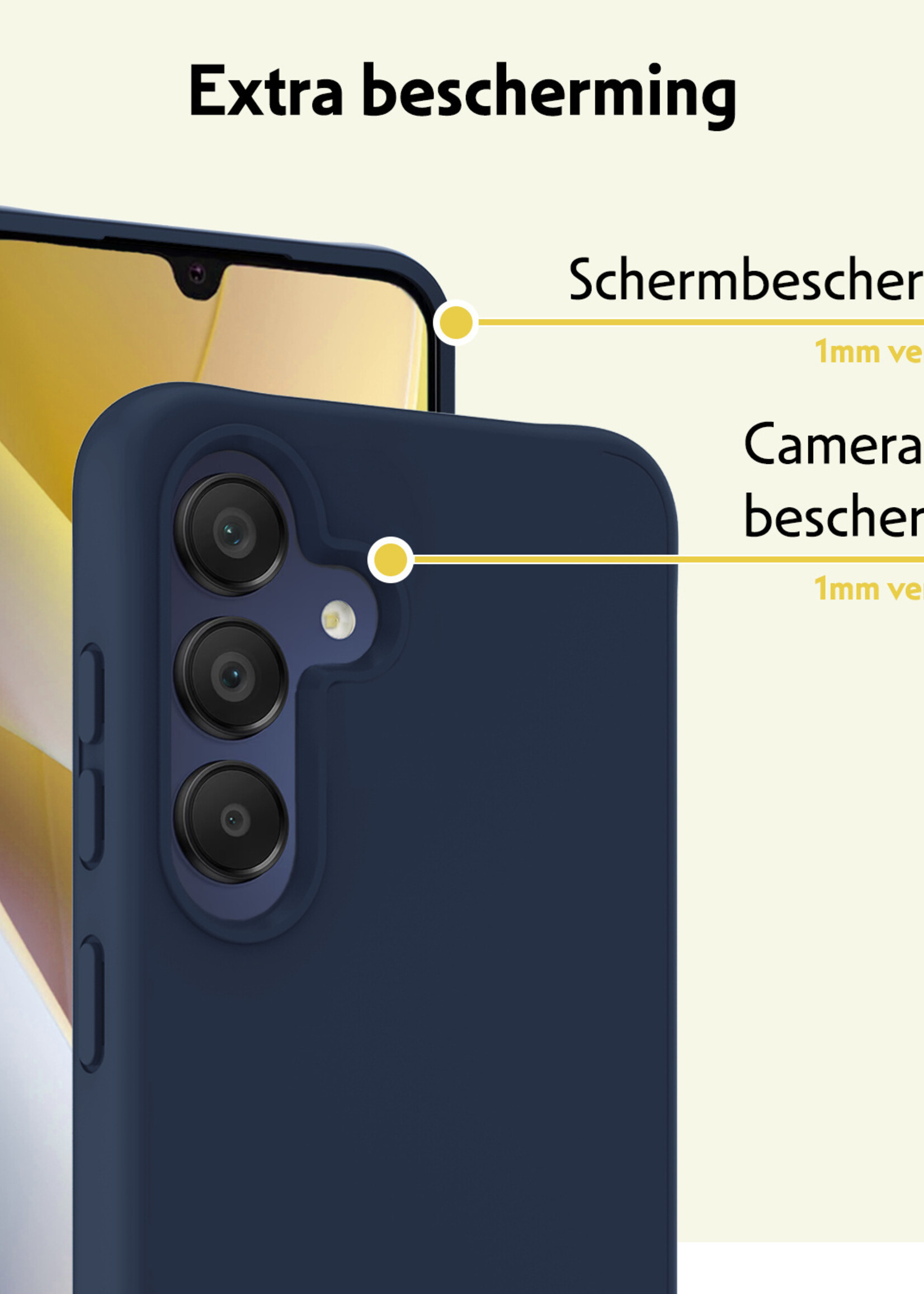 LUQ Hoesje Geschikt voor Samsung A15 Hoesje Siliconen Case Met Screenprotector - Hoes Geschikt voor Samsung Galaxy A15 Hoes Siliconen - Donkerblauw