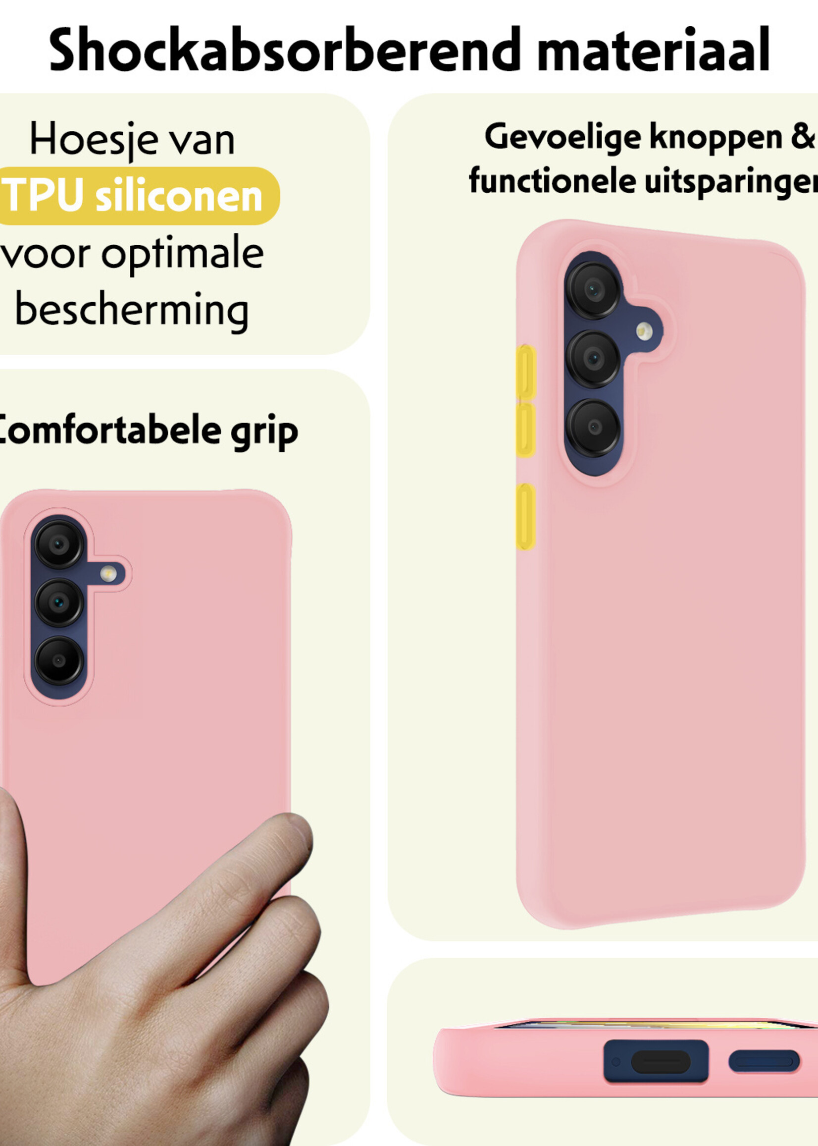LUQ Hoesje Geschikt voor Samsung A15 Hoesje Siliconen Case Met Screenprotector - Hoes Geschikt voor Samsung Galaxy A15 Hoes Siliconen - Lichtroze