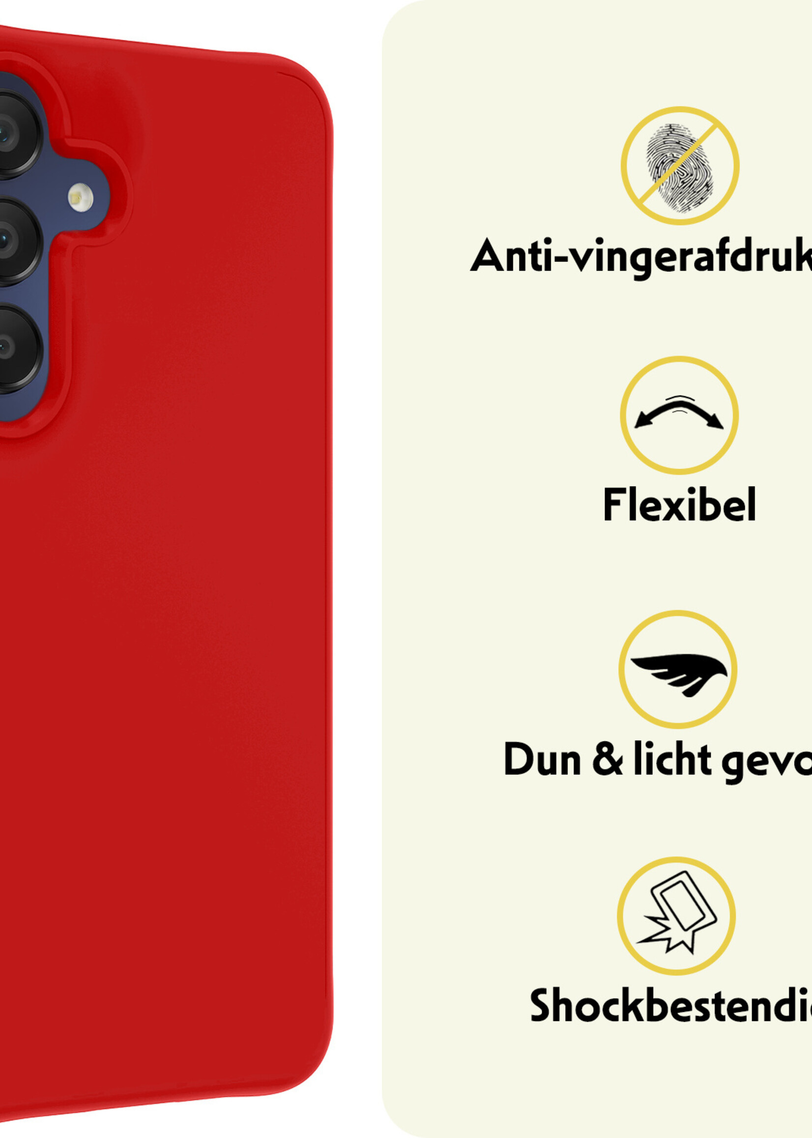 LUQ Hoesje Geschikt voor Samsung A15 Hoesje Siliconen Case Met Screenprotector - Hoes Geschikt voor Samsung Galaxy A15 Hoes Siliconen - Rood