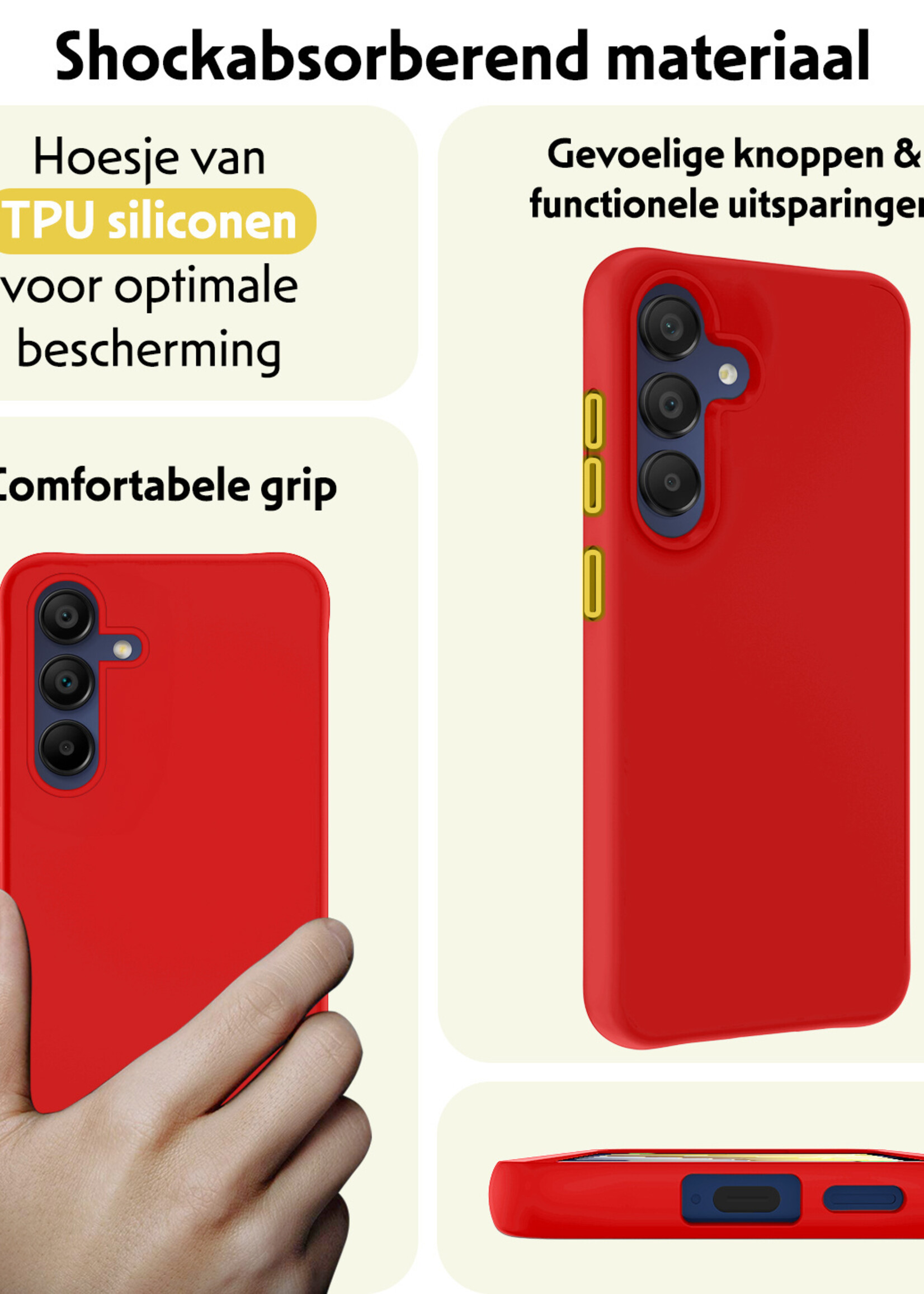 LUQ Hoesje Geschikt voor Samsung A15 Hoesje Siliconen Case Met Screenprotector - Hoes Geschikt voor Samsung Galaxy A15 Hoes Siliconen - Rood