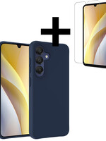 LUQ LUQ Samsung Galaxy A15 Hoesje Siliconen Met Screenprotector - Donkerblauw