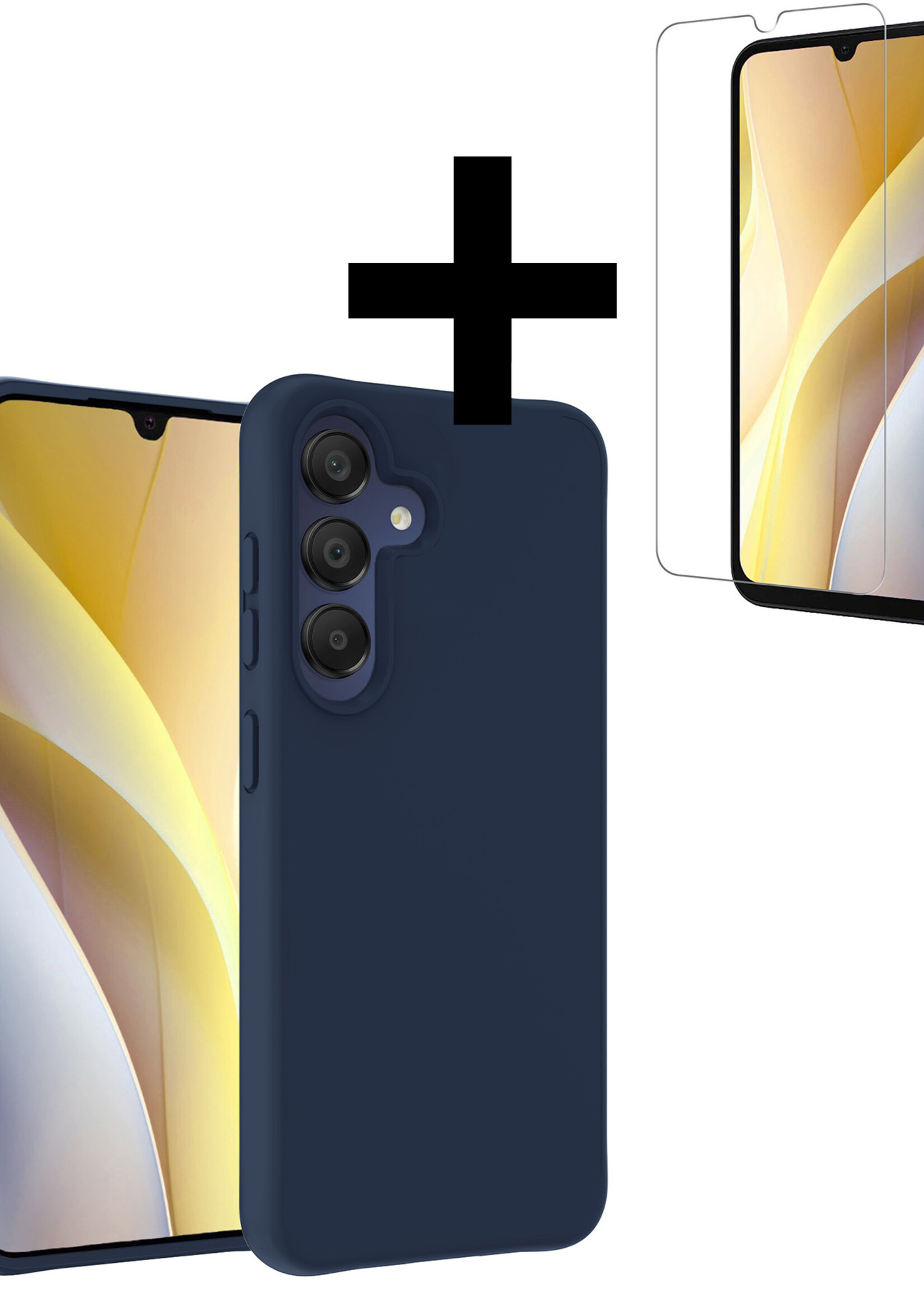 LUQ Hoesje Geschikt voor Samsung A15 Hoesje Siliconen Case Met Screenprotector - Hoes Geschikt voor Samsung Galaxy A15 Hoes Siliconen - Donkerblauw