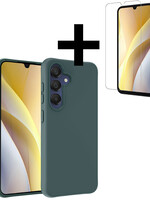 LUQ LUQ Samsung Galaxy A15 Hoesje Siliconen Met Screenprotector - Donkergroen