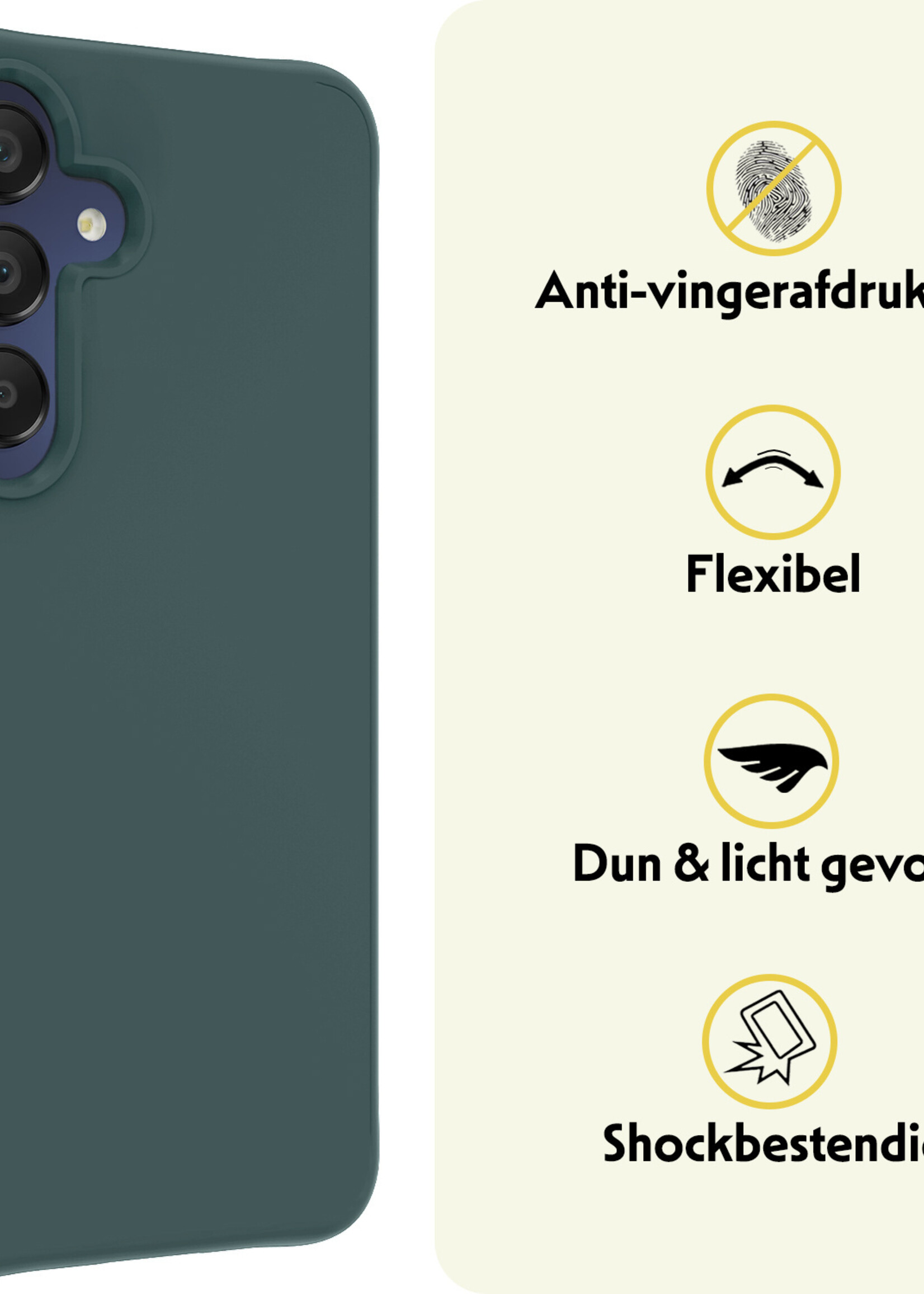 LUQ Hoesje Geschikt voor Samsung A15 Hoesje Siliconen Case Met 2x Screenprotector - Hoes Geschikt voor Samsung Galaxy A15 Hoes Siliconen - Donkergroen