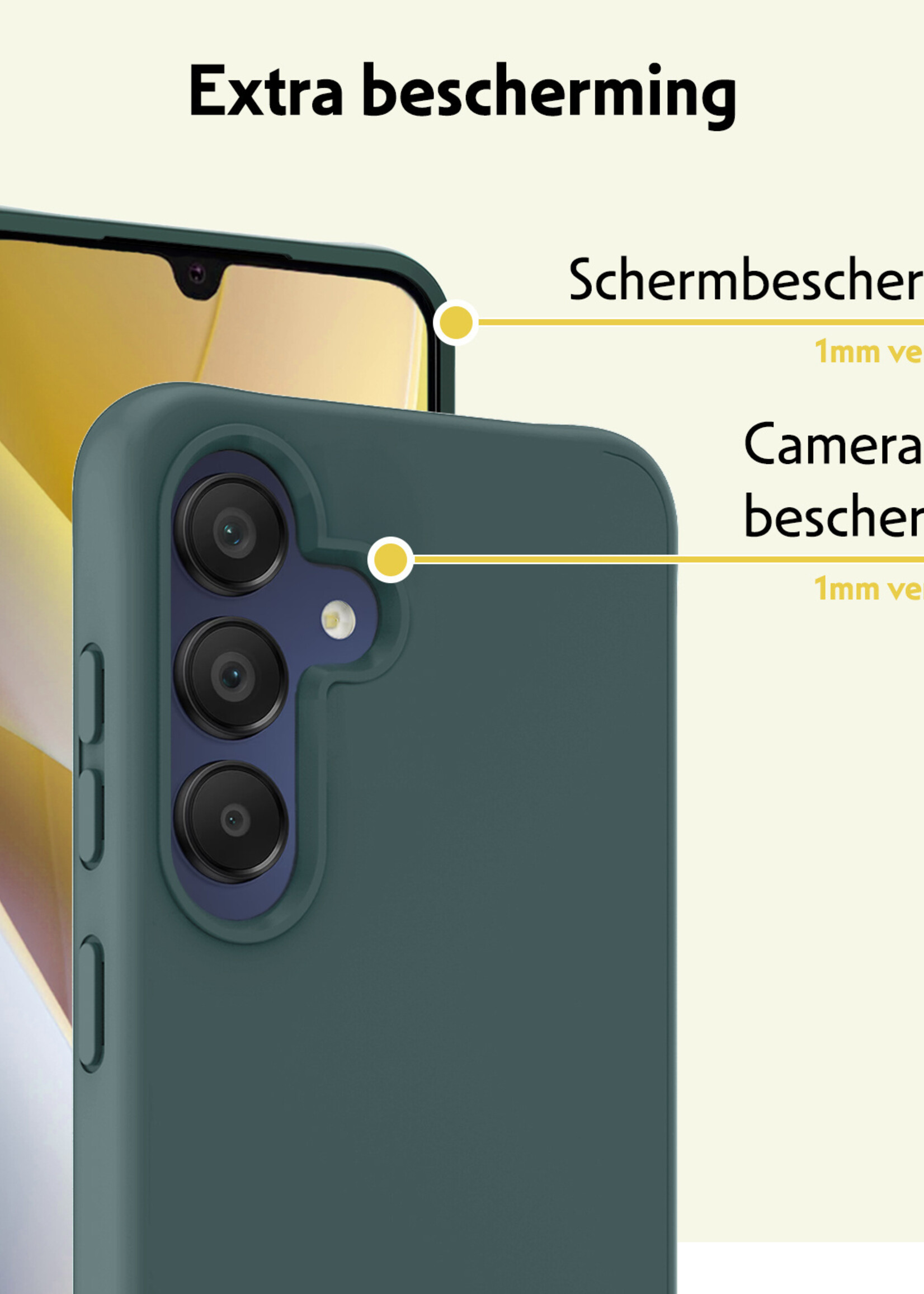 LUQ Hoesje Geschikt voor Samsung A15 Hoesje Siliconen Case Met 2x Screenprotector - Hoes Geschikt voor Samsung Galaxy A15 Hoes Siliconen - Donkergroen