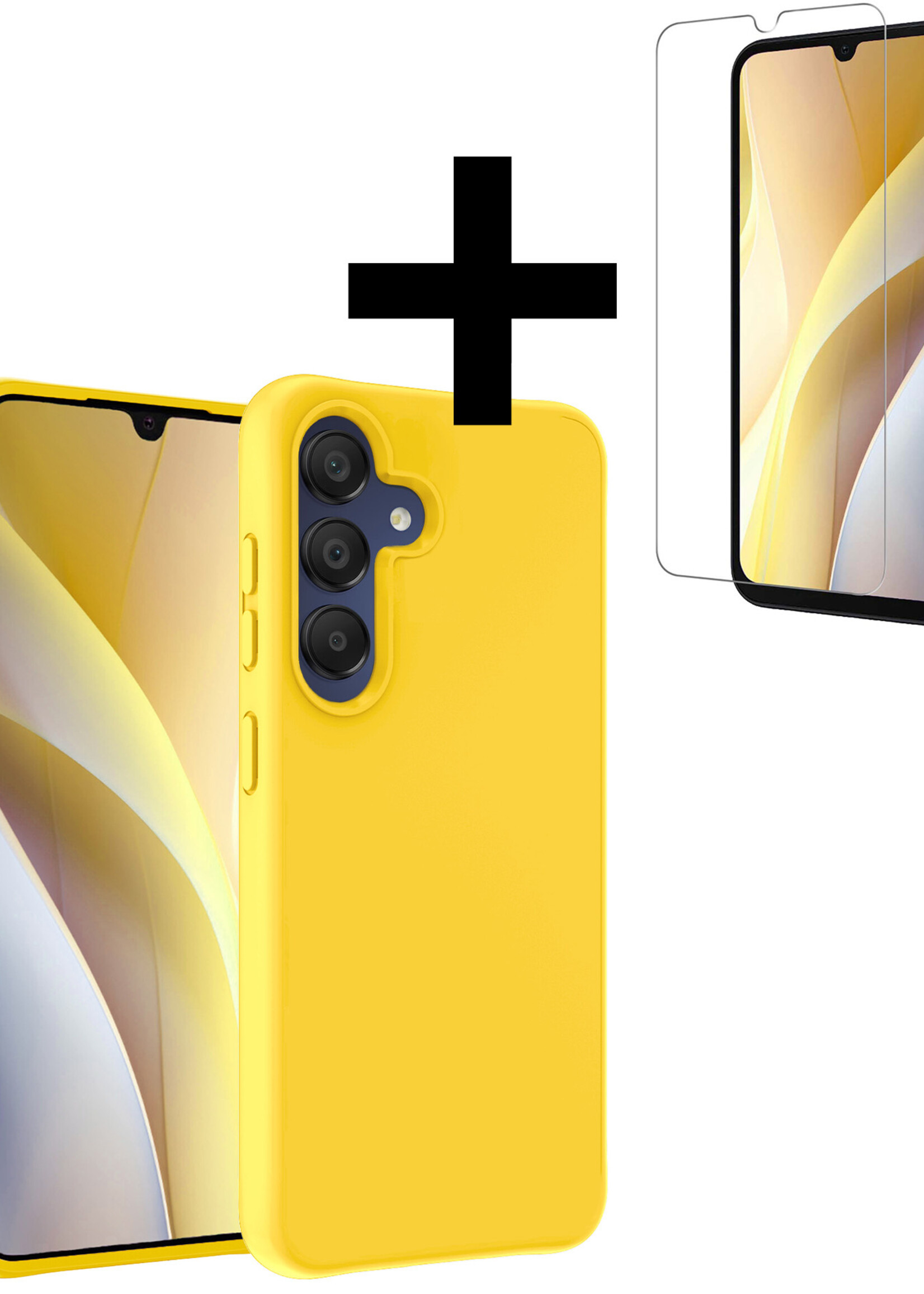 LUQ Hoesje Geschikt voor Samsung A15 Hoesje Siliconen Case Met Screenprotector - Hoes Geschikt voor Samsung Galaxy A15 Hoes Siliconen - Geel