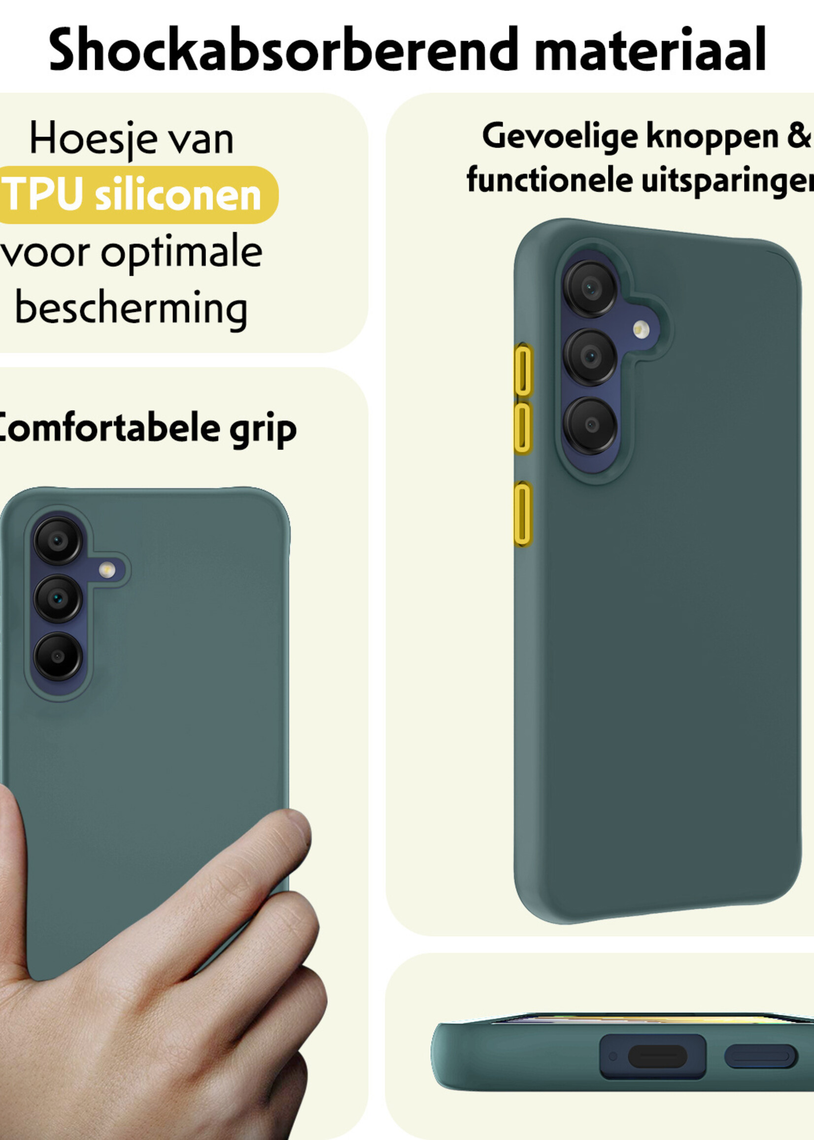 LUQ Hoesje Geschikt voor Samsung A15 Hoesje Siliconen Case Met 2x Screenprotector - Hoes Geschikt voor Samsung Galaxy A15 Hoes Siliconen - Donkergroen