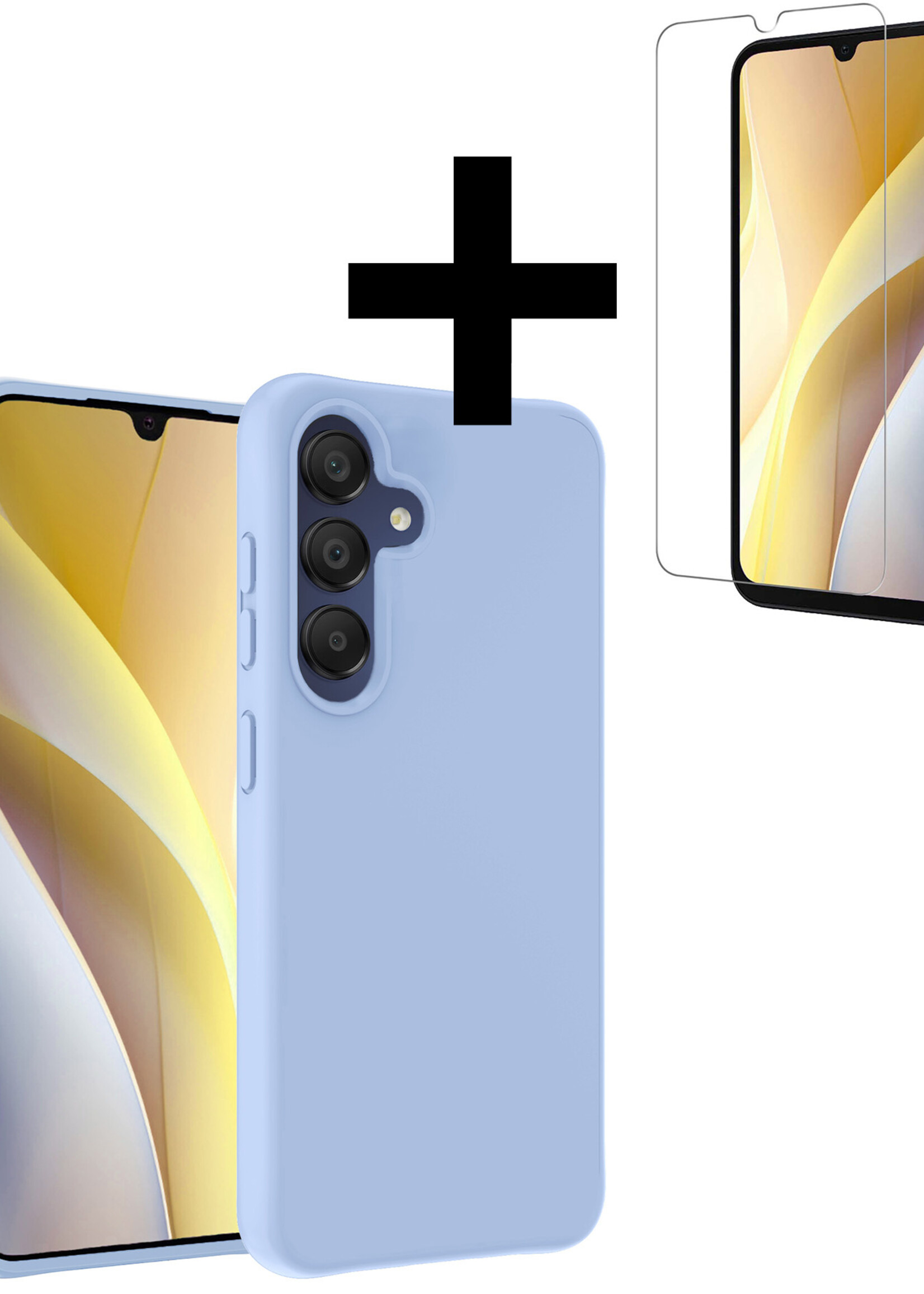 LUQ Hoesje Geschikt voor Samsung A15 Hoesje Siliconen Case Met Screenprotector - Hoes Geschikt voor Samsung Galaxy A15 Hoes Siliconen - Lichtblauw