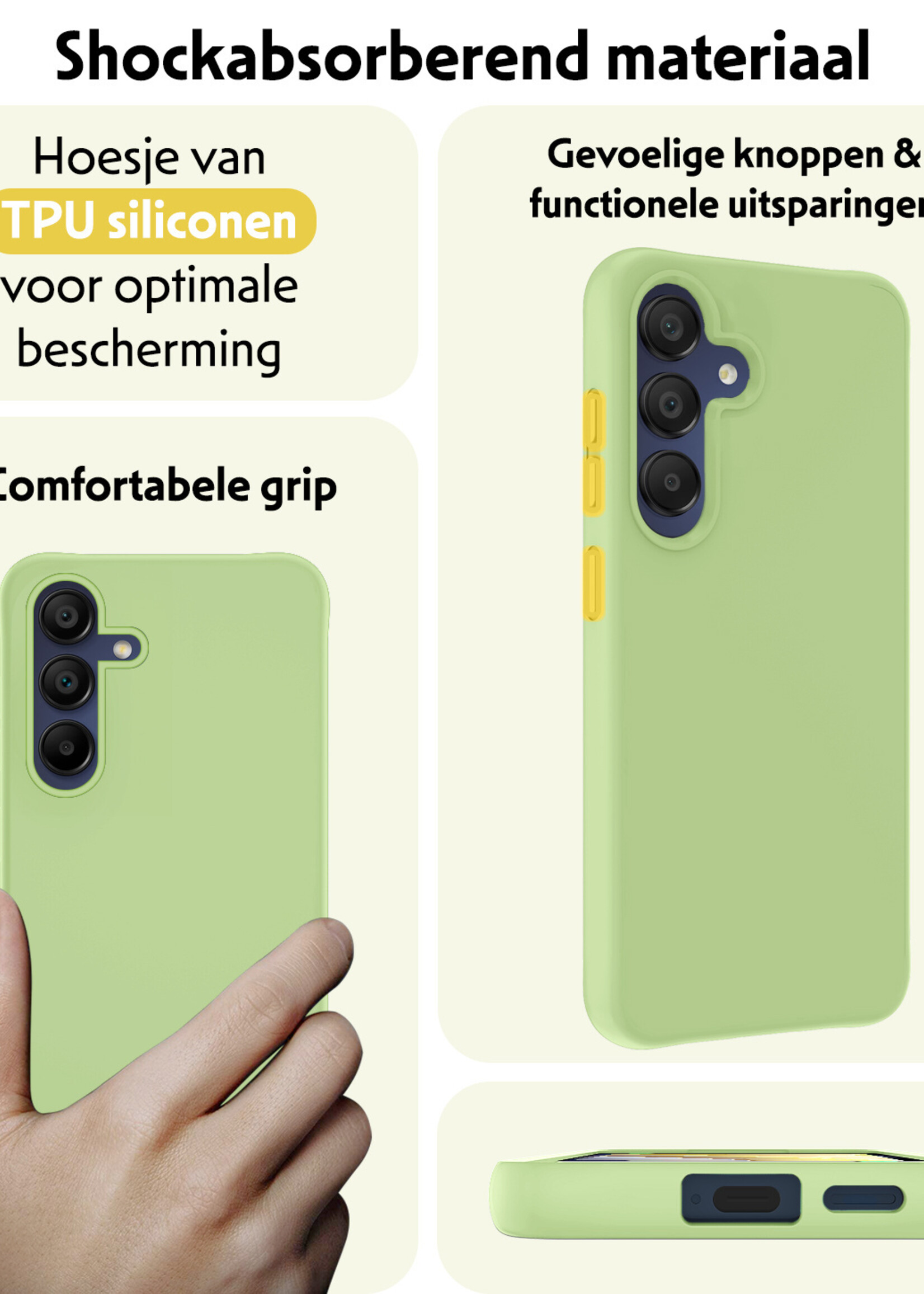 LUQ Hoesje Geschikt voor Samsung A15 Hoesje Siliconen Case Met 2x Screenprotector - Hoes Geschikt voor Samsung Galaxy A15 Hoes Siliconen - Groen