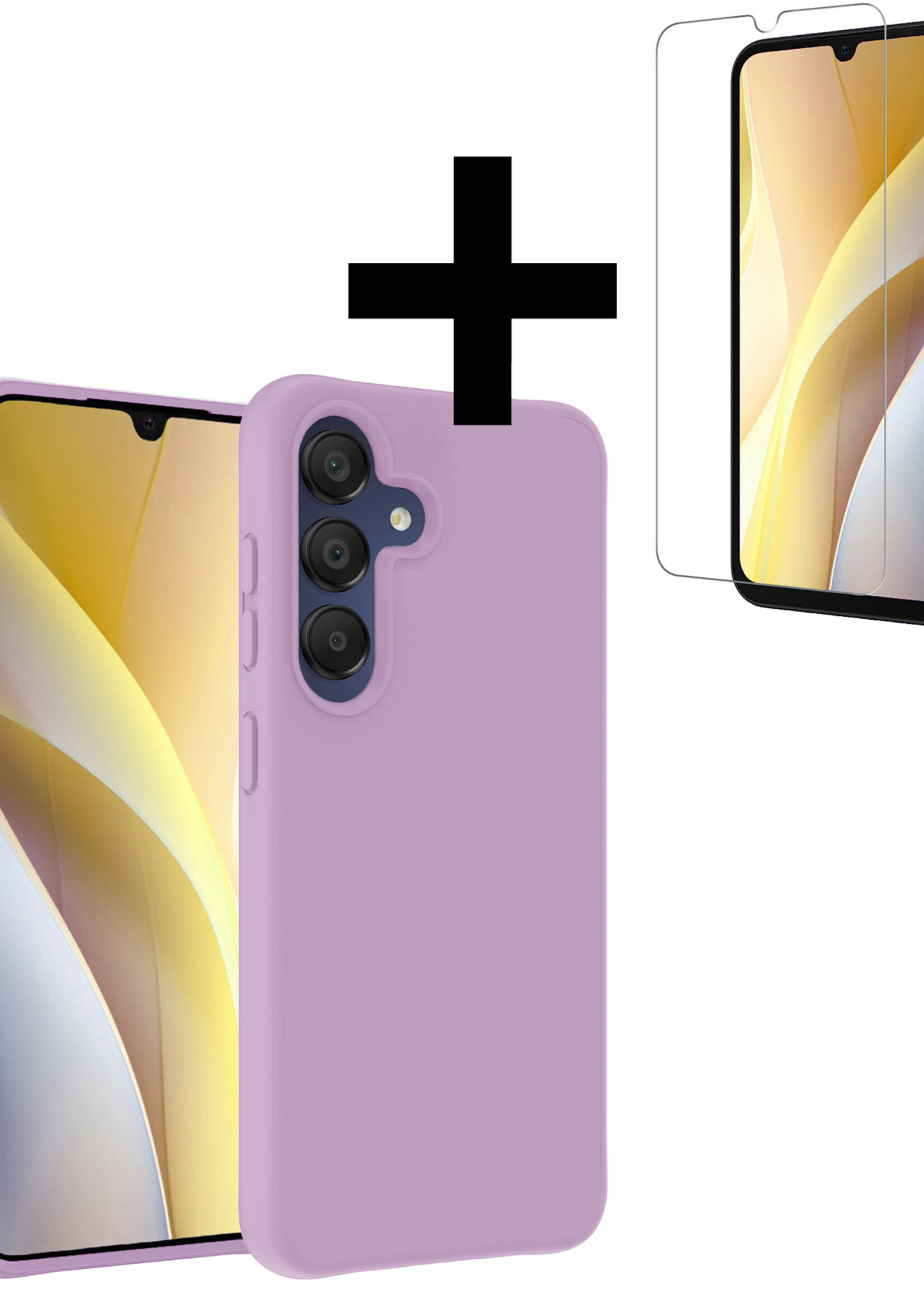 LUQ Hoesje Geschikt voor Samsung A15 Hoesje Siliconen Case Met Screenprotector - Hoes Geschikt voor Samsung Galaxy A15 Hoes Siliconen - Lila