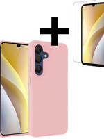 LUQ LUQ Samsung Galaxy A15 Hoesje Siliconen Met Screenprotector - Lichtroze