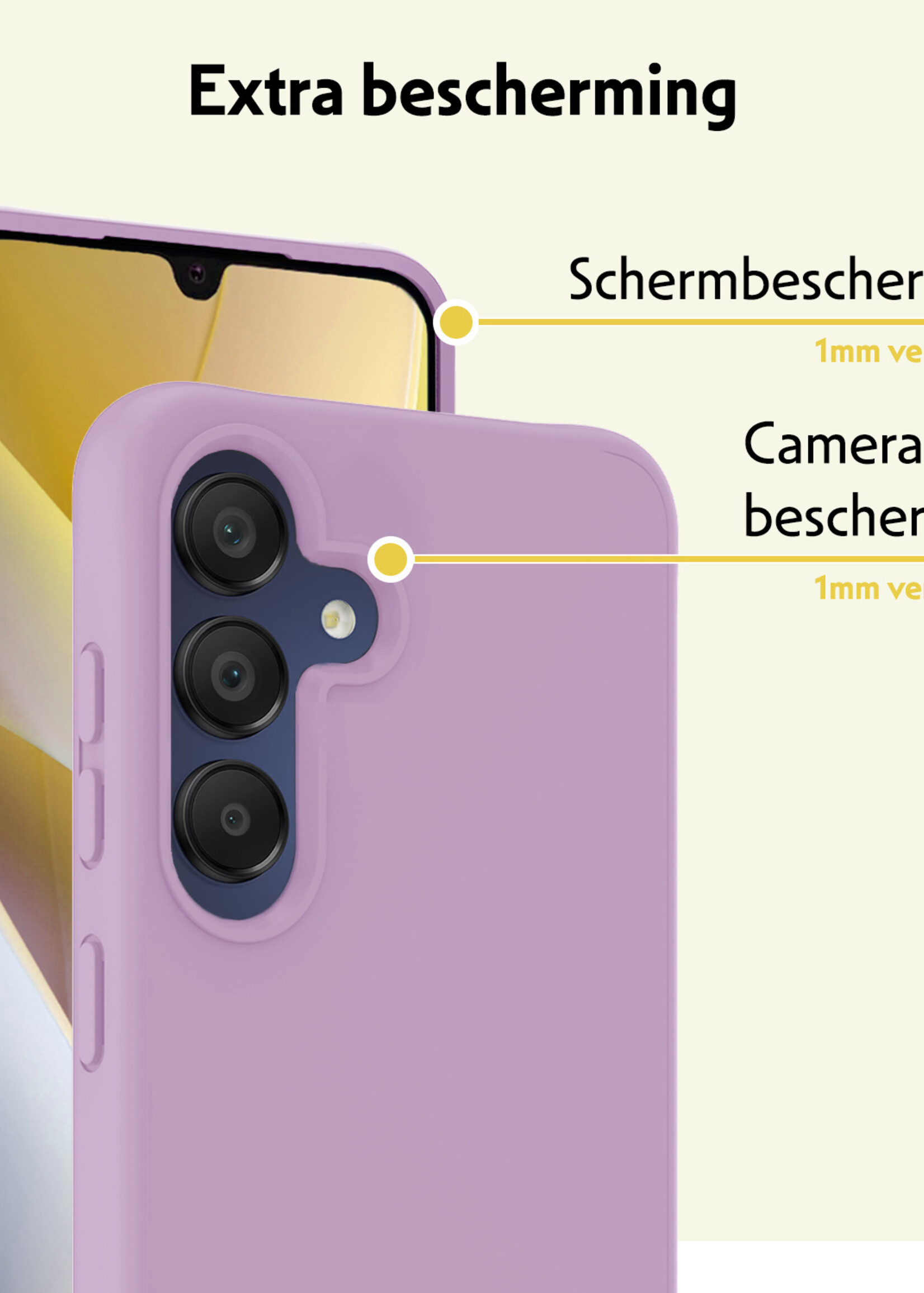 LUQ Hoesje Geschikt voor Samsung A15 Hoesje Siliconen Case Met 2x Screenprotector - Hoes Geschikt voor Samsung Galaxy A15 Hoes Siliconen - Lila