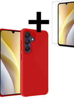 LUQ LUQ Samsung Galaxy A15 Hoesje Siliconen Met Screenprotector - Rood