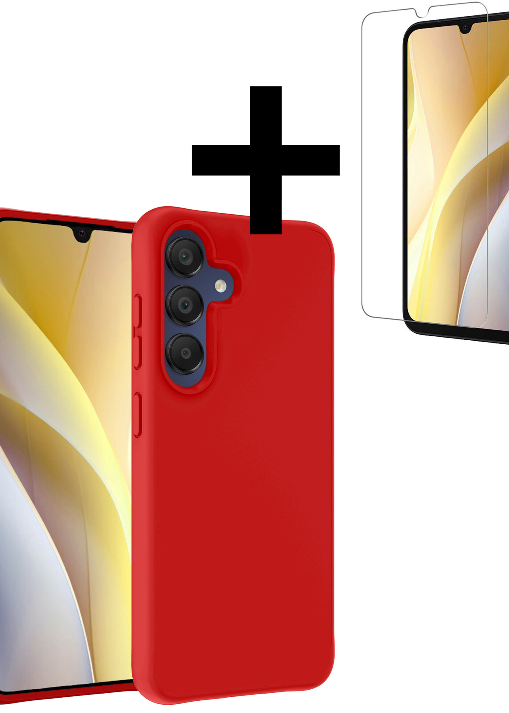 LUQ Hoesje Geschikt voor Samsung A15 Hoesje Siliconen Case Met Screenprotector - Hoes Geschikt voor Samsung Galaxy A15 Hoes Siliconen - Rood