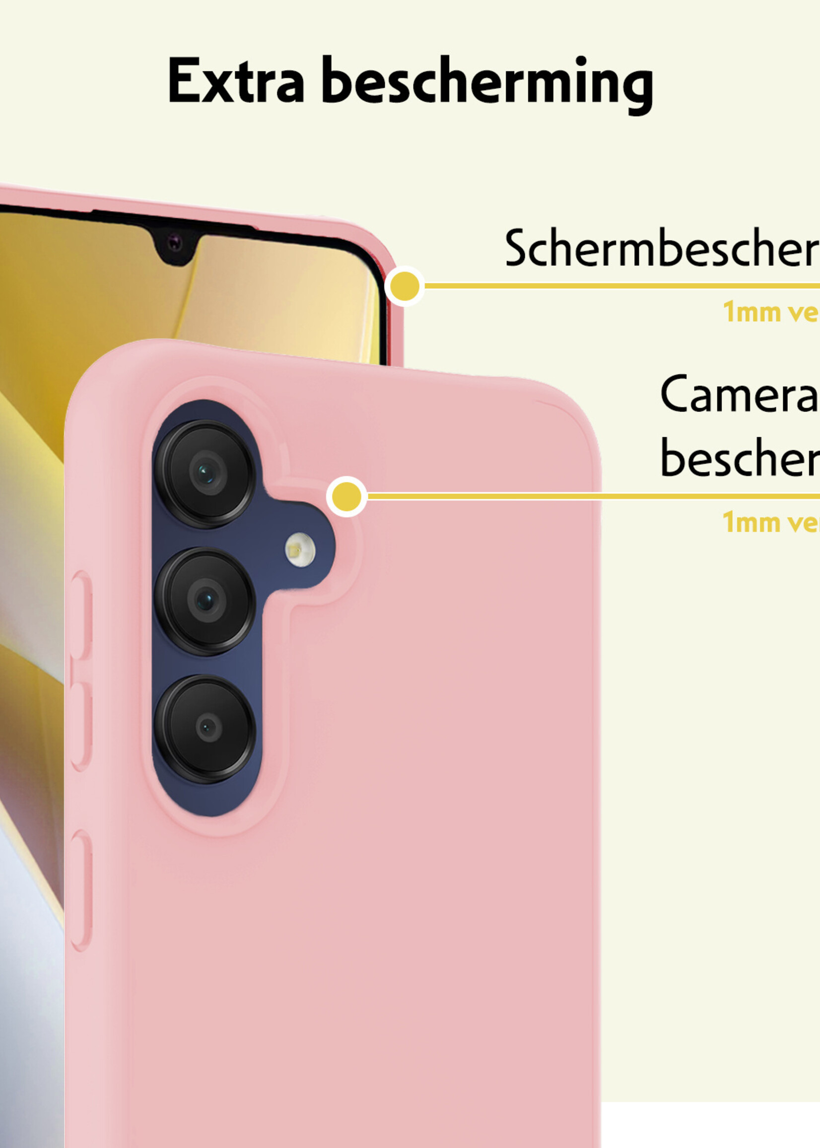 LUQ Hoesje Geschikt voor Samsung A15 Hoesje Siliconen Case Met 2x Screenprotector - Hoes Geschikt voor Samsung Galaxy A15 Hoes Siliconen - Lichtroze