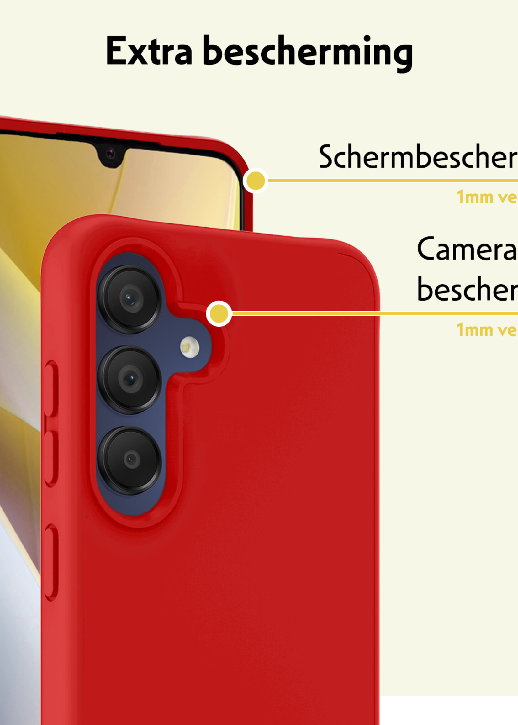 LUQ Hoesje Geschikt voor Samsung A15 Hoesje Siliconen Case Met 2x Screenprotector - Hoes Geschikt voor Samsung Galaxy A15 Hoes Siliconen - Rood
