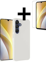 LUQ LUQ Samsung Galaxy A15 Hoesje Siliconen Met Screenprotector - Wit
