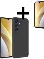 LUQ LUQ Samsung Galaxy A15 Hoesje Siliconen Met Screenprotector - Zwart