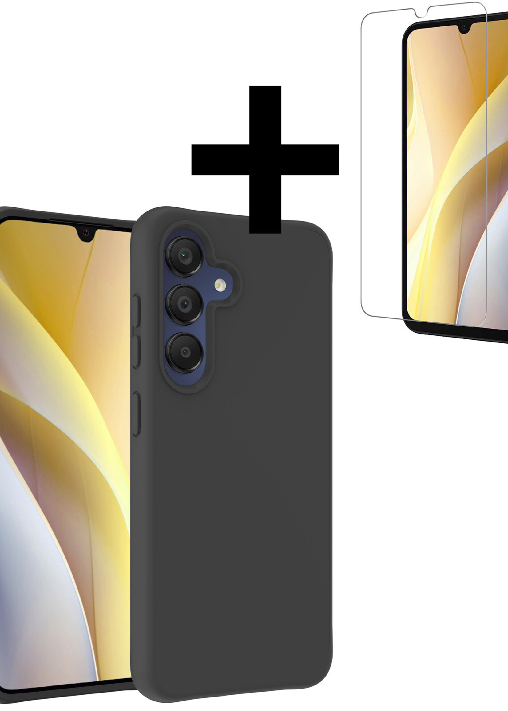 LUQ Hoesje Geschikt voor Samsung A15 Hoesje Siliconen Case Met Screenprotector - Hoes Geschikt voor Samsung Galaxy A15 Hoes Siliconen - Zwart