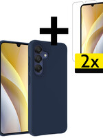 LUQ LUQ Samsung Galaxy A15 Hoesje Siliconen Met 2x Screenprotector - Donkerblauw