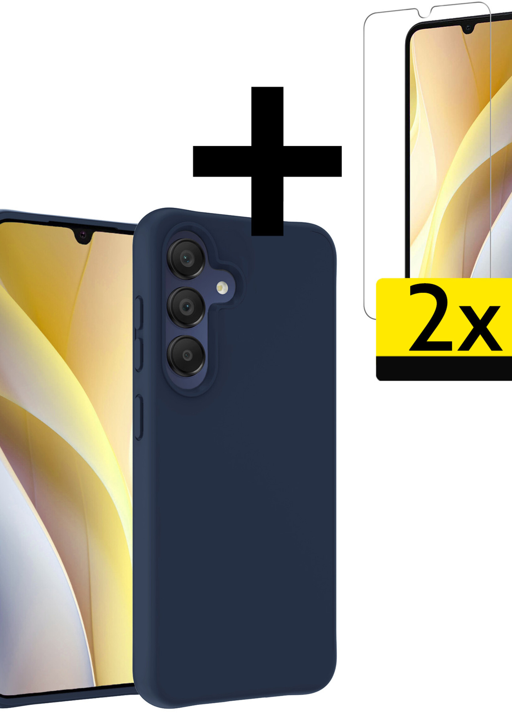 LUQ Hoesje Geschikt voor Samsung A15 Hoesje Siliconen Case Met 2x Screenprotector - Hoes Geschikt voor Samsung Galaxy A15 Hoes Siliconen - Donkerblauw