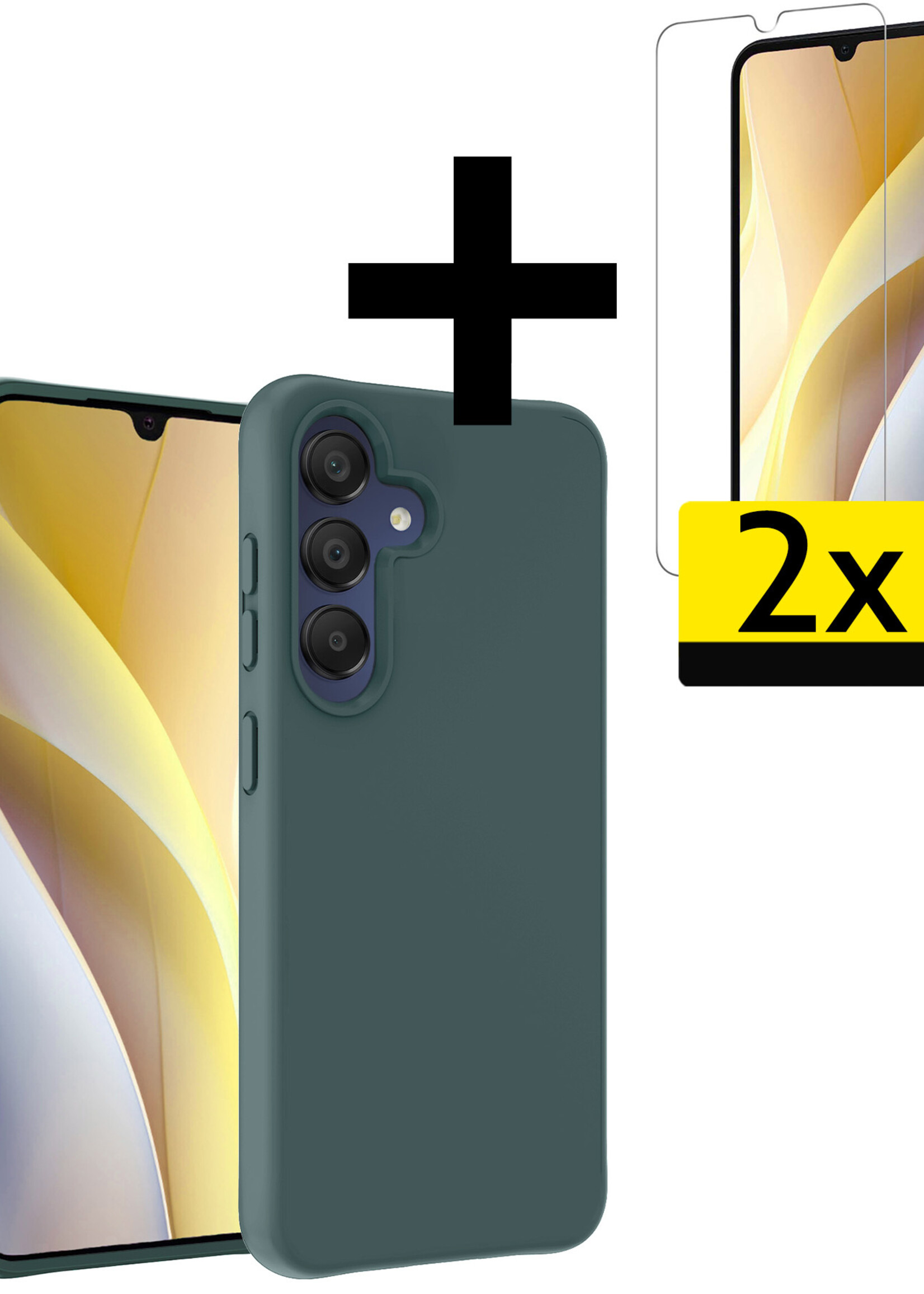 LUQ Hoesje Geschikt voor Samsung A15 Hoesje Siliconen Case Met 2x Screenprotector - Hoes Geschikt voor Samsung Galaxy A15 Hoes Siliconen - Donkergroen