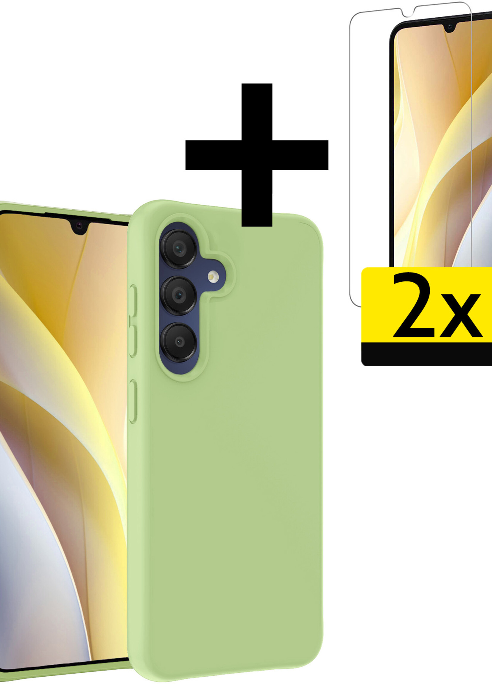 LUQ Hoesje Geschikt voor Samsung A15 Hoesje Siliconen Case Met 2x Screenprotector - Hoes Geschikt voor Samsung Galaxy A15 Hoes Siliconen - Groen