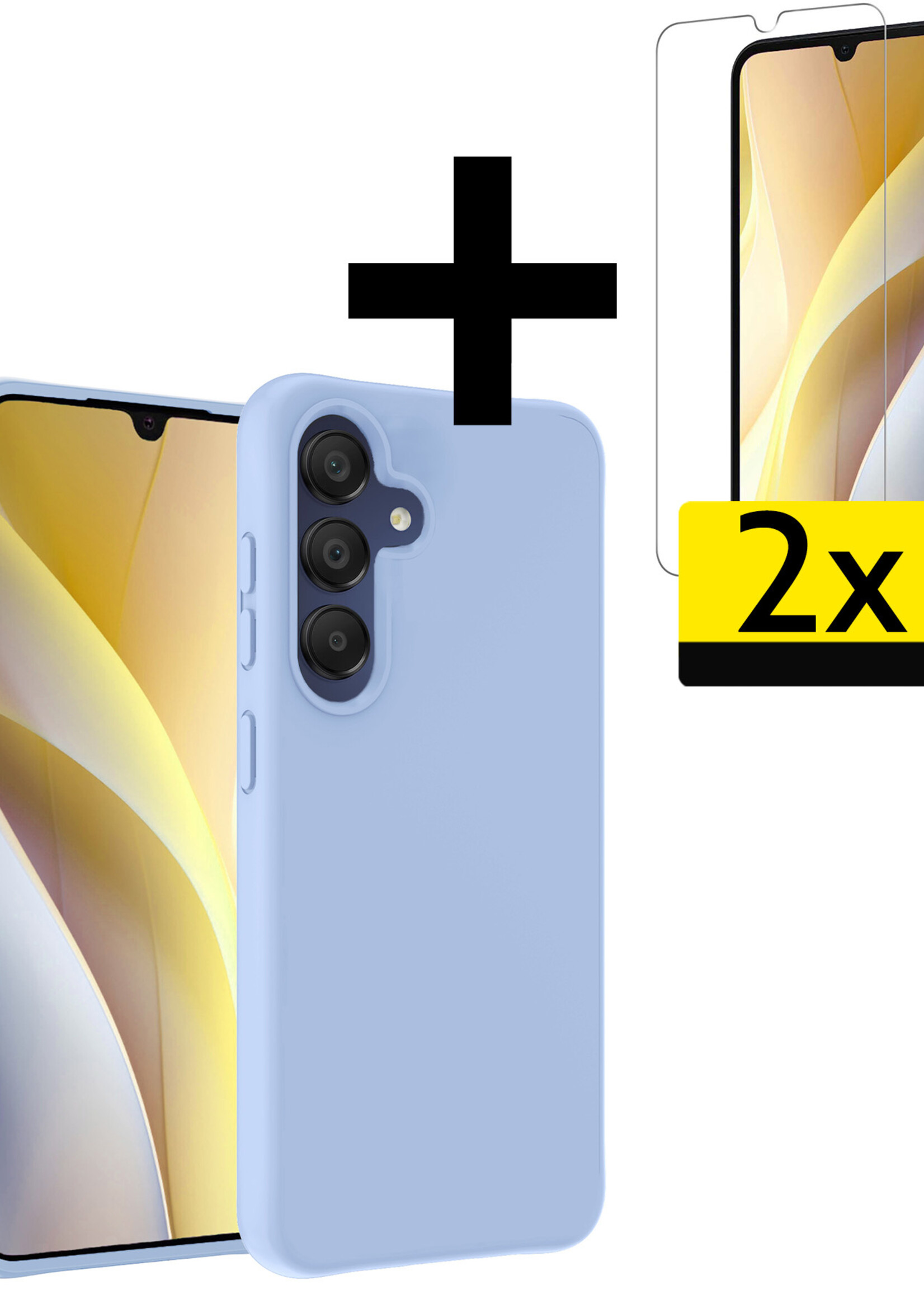 LUQ Hoesje Geschikt voor Samsung A15 Hoesje Siliconen Case Met 2x Screenprotector - Hoes Geschikt voor Samsung Galaxy A15 Hoes Siliconen - Lichtblauw