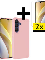 LUQ LUQ Samsung Galaxy A15 Hoesje Siliconen Met 2x Screenprotector - Lichtroze