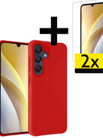 LUQ LUQ Samsung Galaxy A15 Hoesje Siliconen Met 2x Screenprotector - Rood