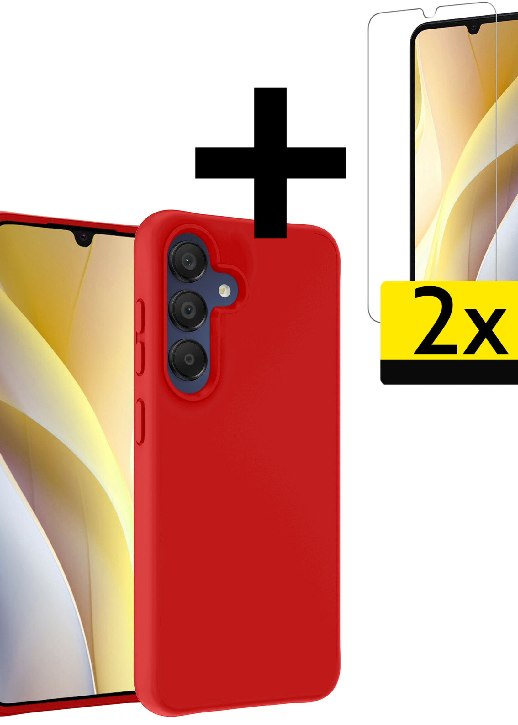 LUQ Hoesje Geschikt voor Samsung A15 Hoesje Siliconen Case Met 2x Screenprotector - Hoes Geschikt voor Samsung Galaxy A15 Hoes Siliconen - Rood