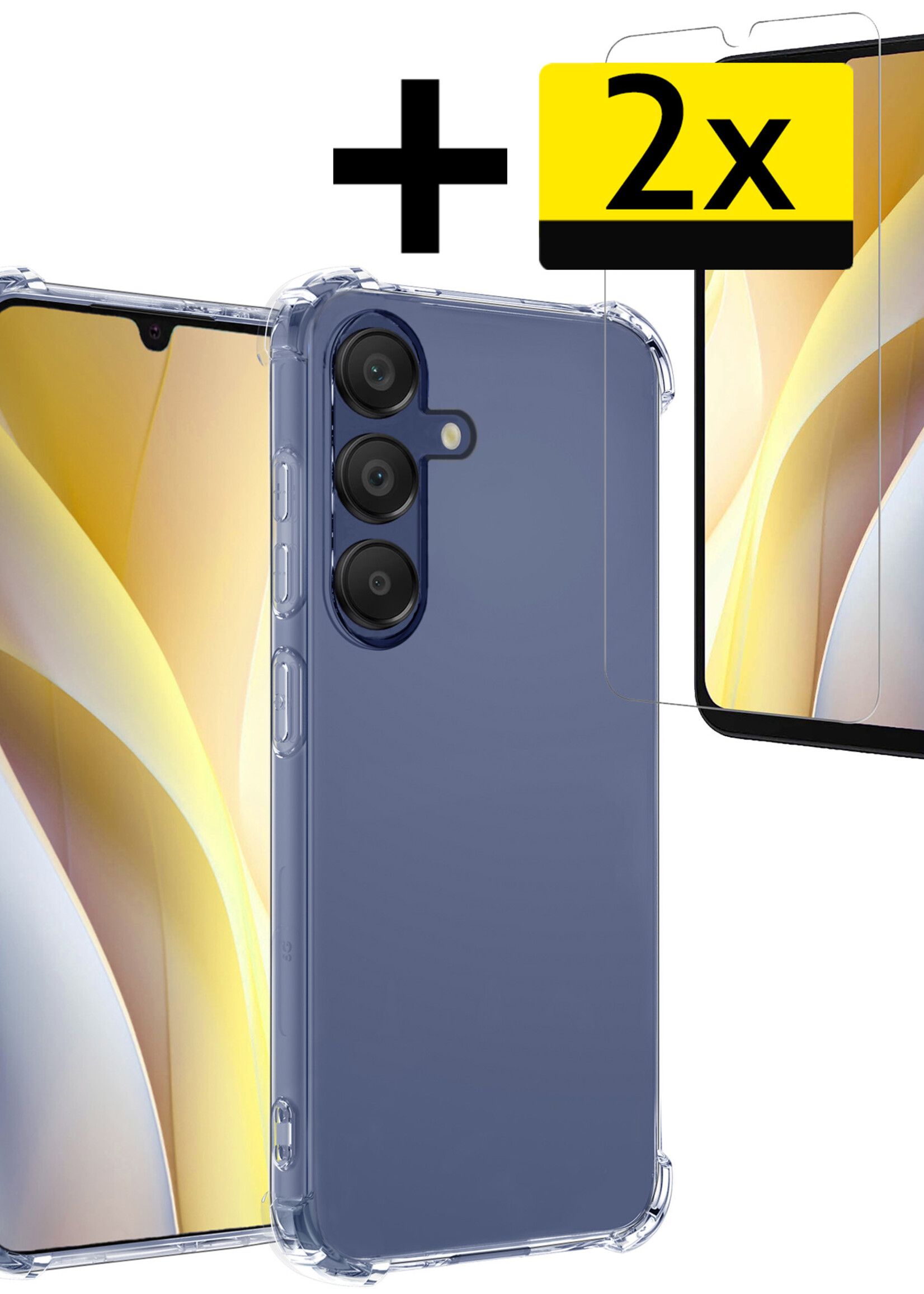 LUQ Hoesje Geschikt voor Samsung A15 Hoesje Shockproof Case Siliconen Met 2x Screenprotector - Hoes Geschikt voor Samsung Galaxy A15 Hoes Cover Siliconen - Transparant