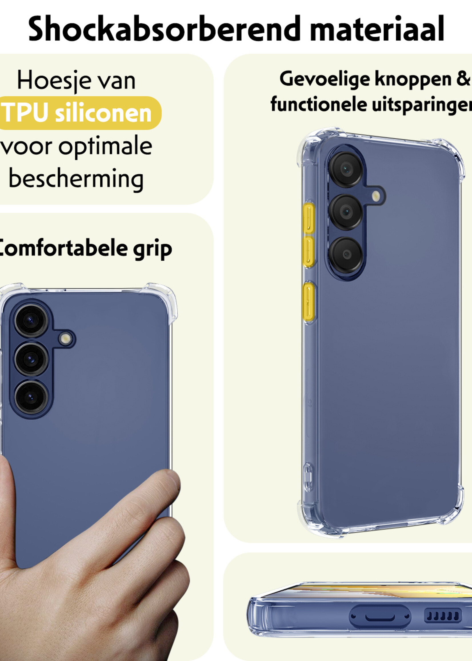 LUQ Hoesje Geschikt voor Samsung A15 Hoesje Shockproof Case Siliconen Met 2x Screenprotector - Hoes Geschikt voor Samsung Galaxy A15 Hoes Cover Siliconen - Transparant