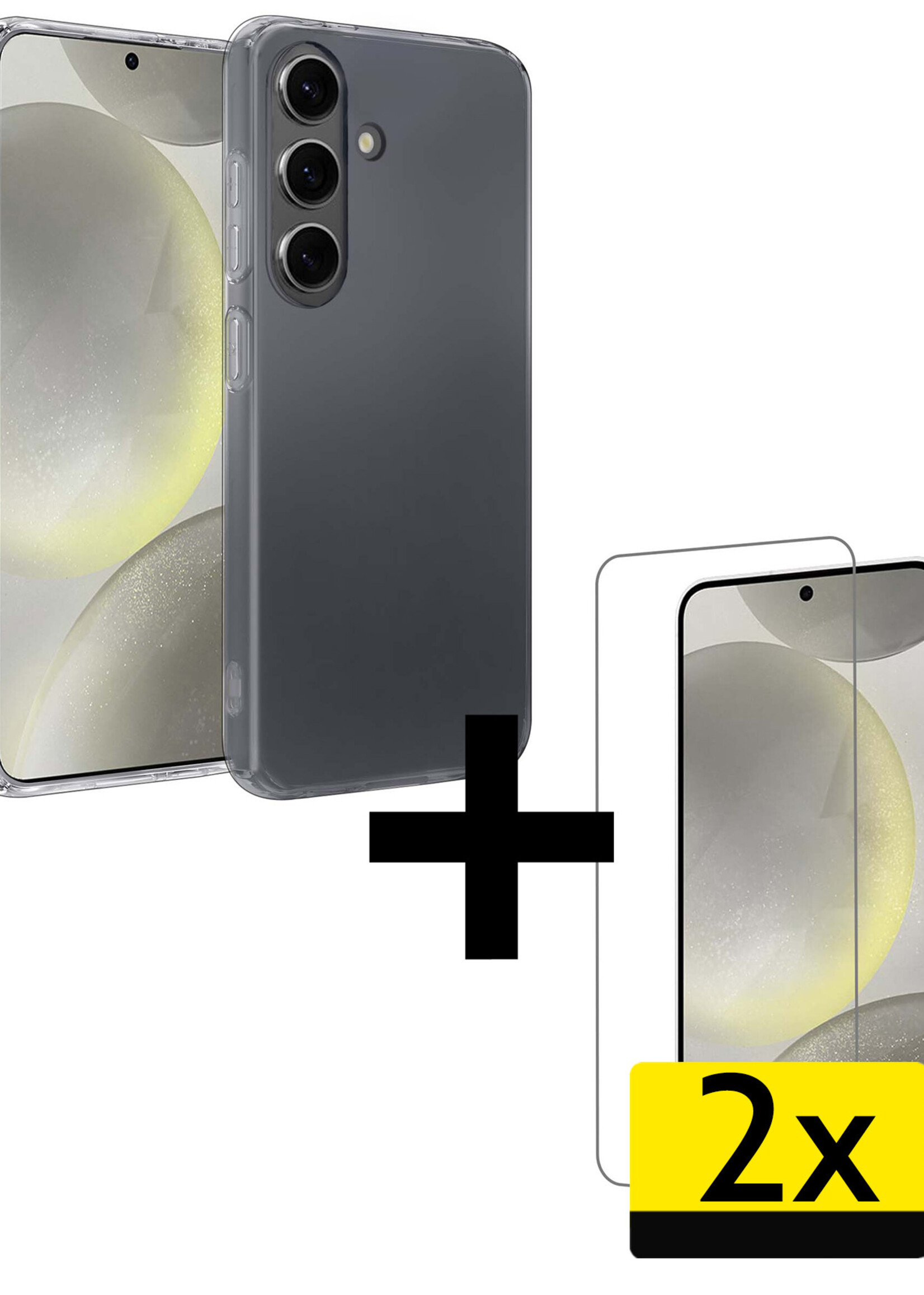 LUQ Hoesje Geschikt voor Samsung S24 Hoesje Siliconen Case Met 2x Screenprotector - Hoes Geschikt voor Samsung Galaxy S24 Hoes Siliconen - Transparant