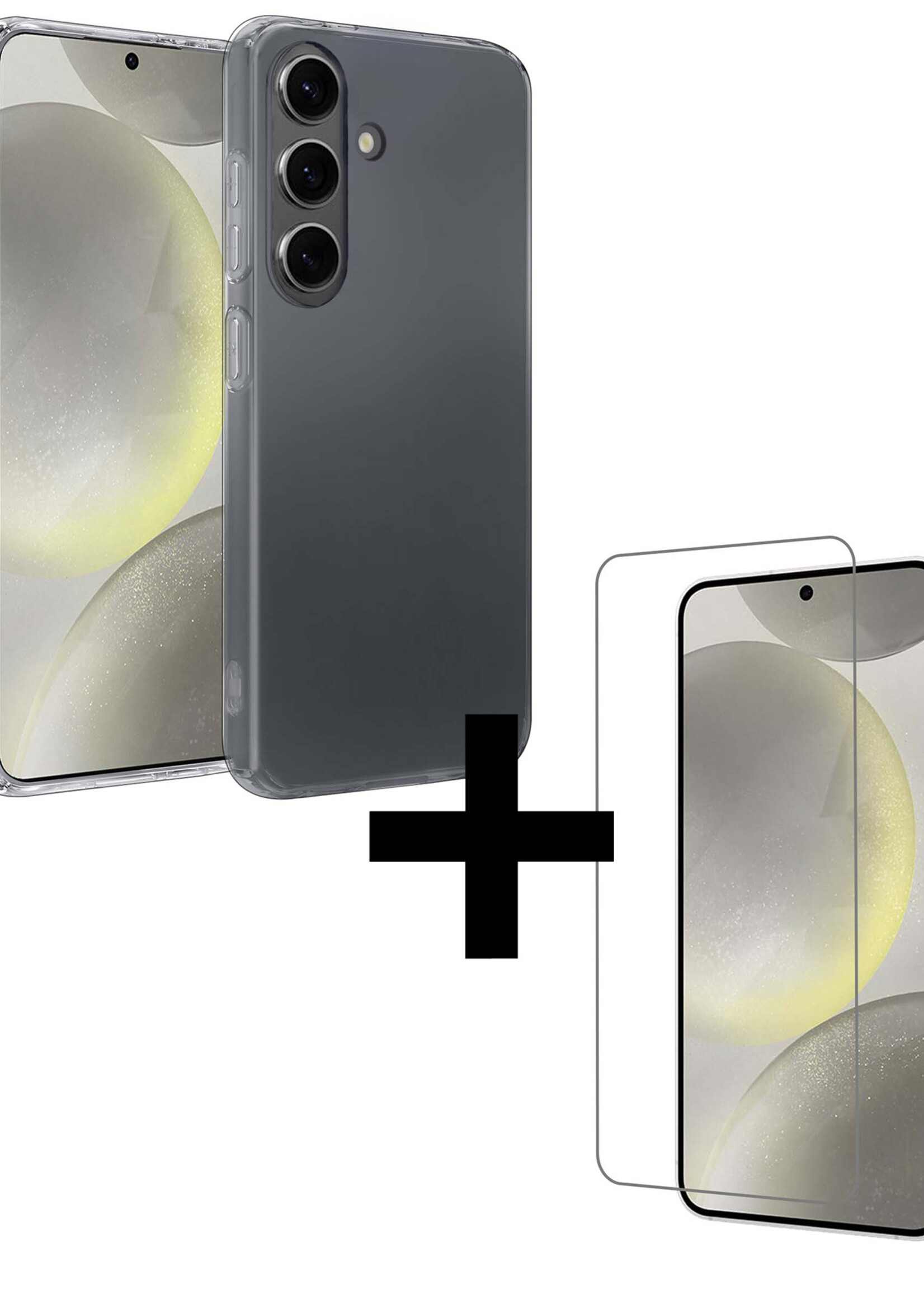 LUQ Hoesje Geschikt voor Samsung S24 Hoesje Siliconen Case Met Screenprotector - Hoes Geschikt voor Samsung Galaxy S24 Hoes Siliconen - Transparant