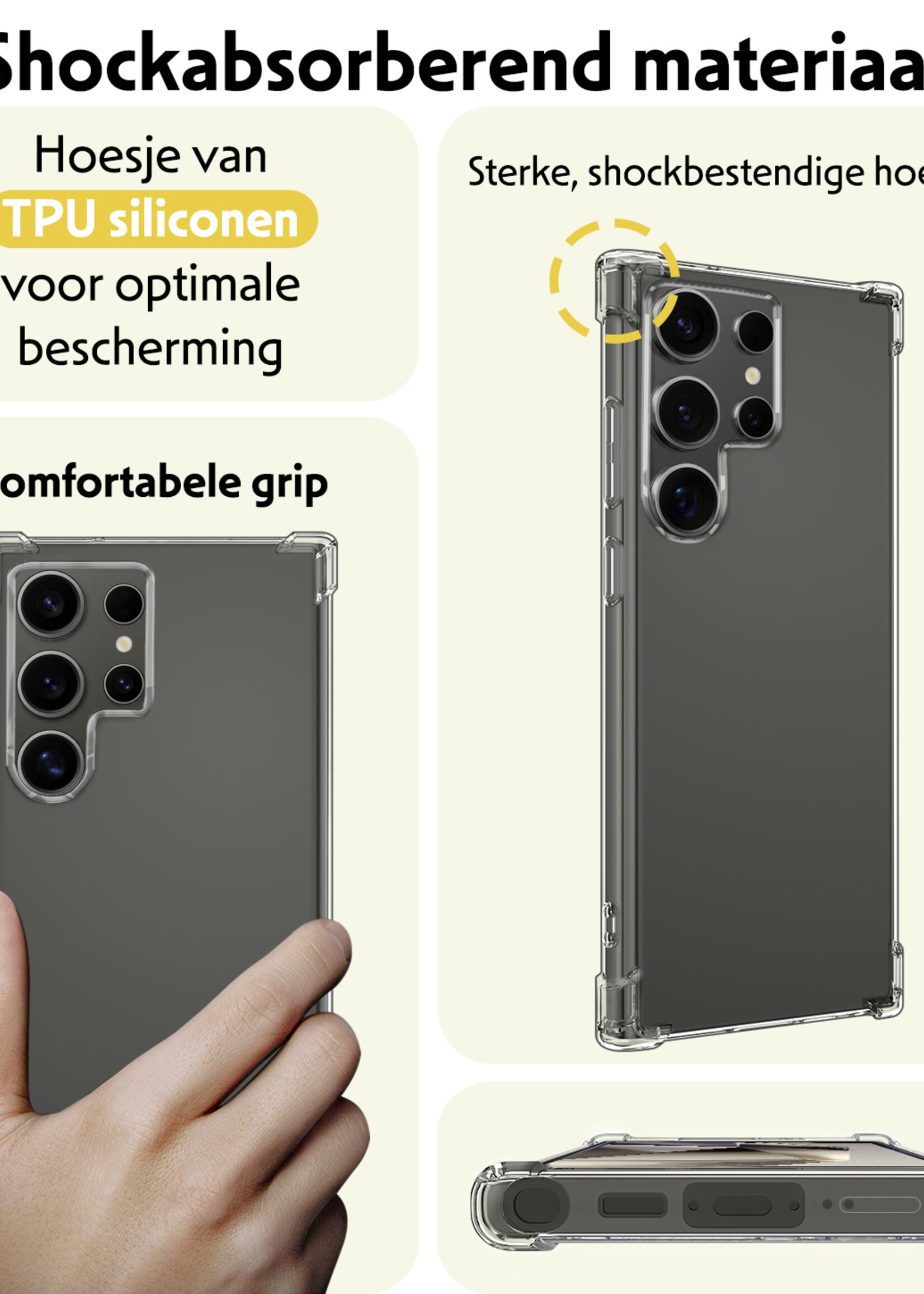 LUQ Hoesje Geschikt voor Samsung S24 Ultra Hoesje Shockproof Case Siliconen - Hoes Geschikt voor Samsung Galaxy S24 Ultra Hoes Cover Siliconen - Transparant - 2 Stuks