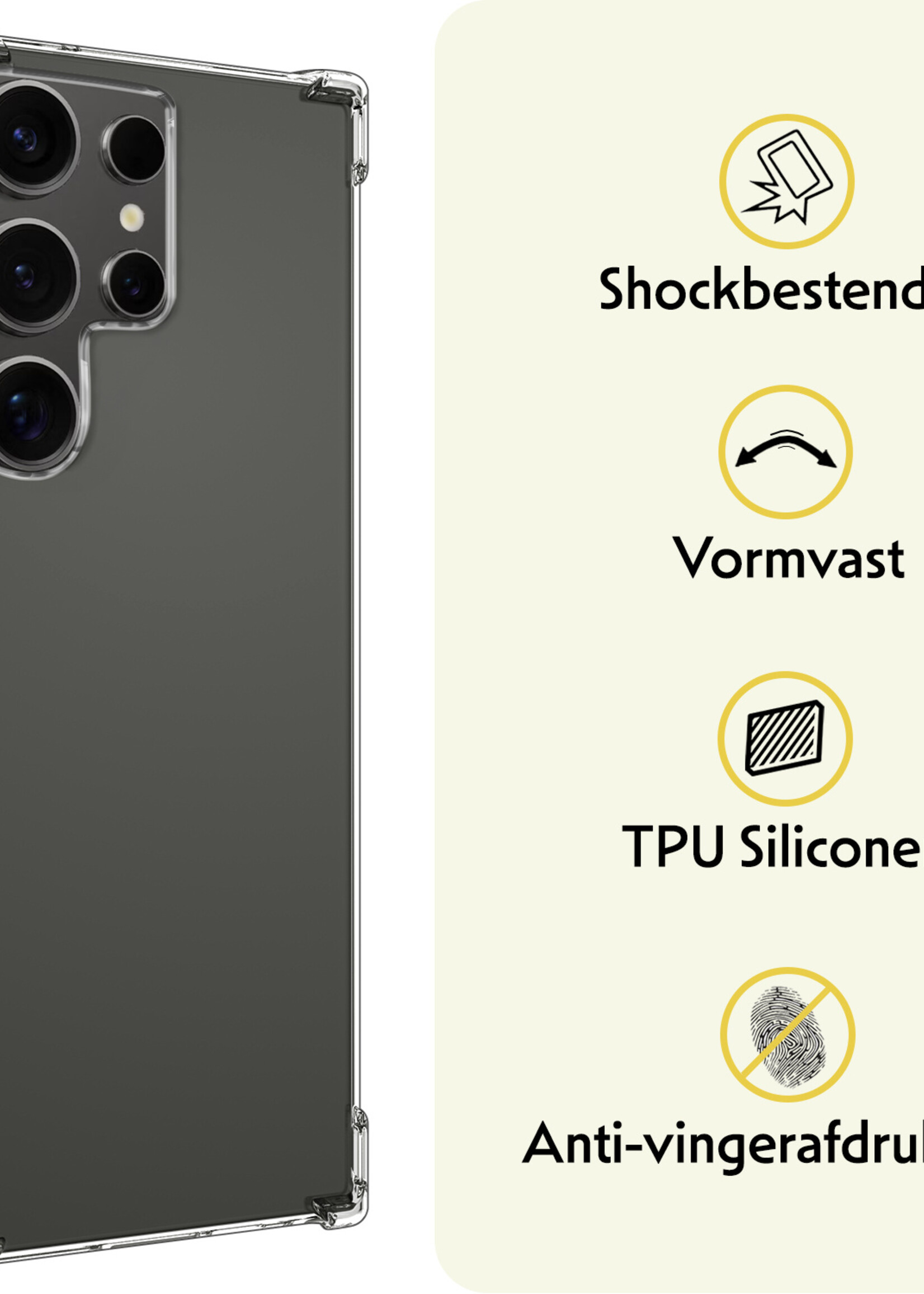 LUQ Hoesje Geschikt voor Samsung S24 Ultra Hoesje Shockproof Case Siliconen Met 2x Screenprotector - Hoes Geschikt voor Samsung Galaxy S24 Ultra Hoes Cover Siliconen - Transparant