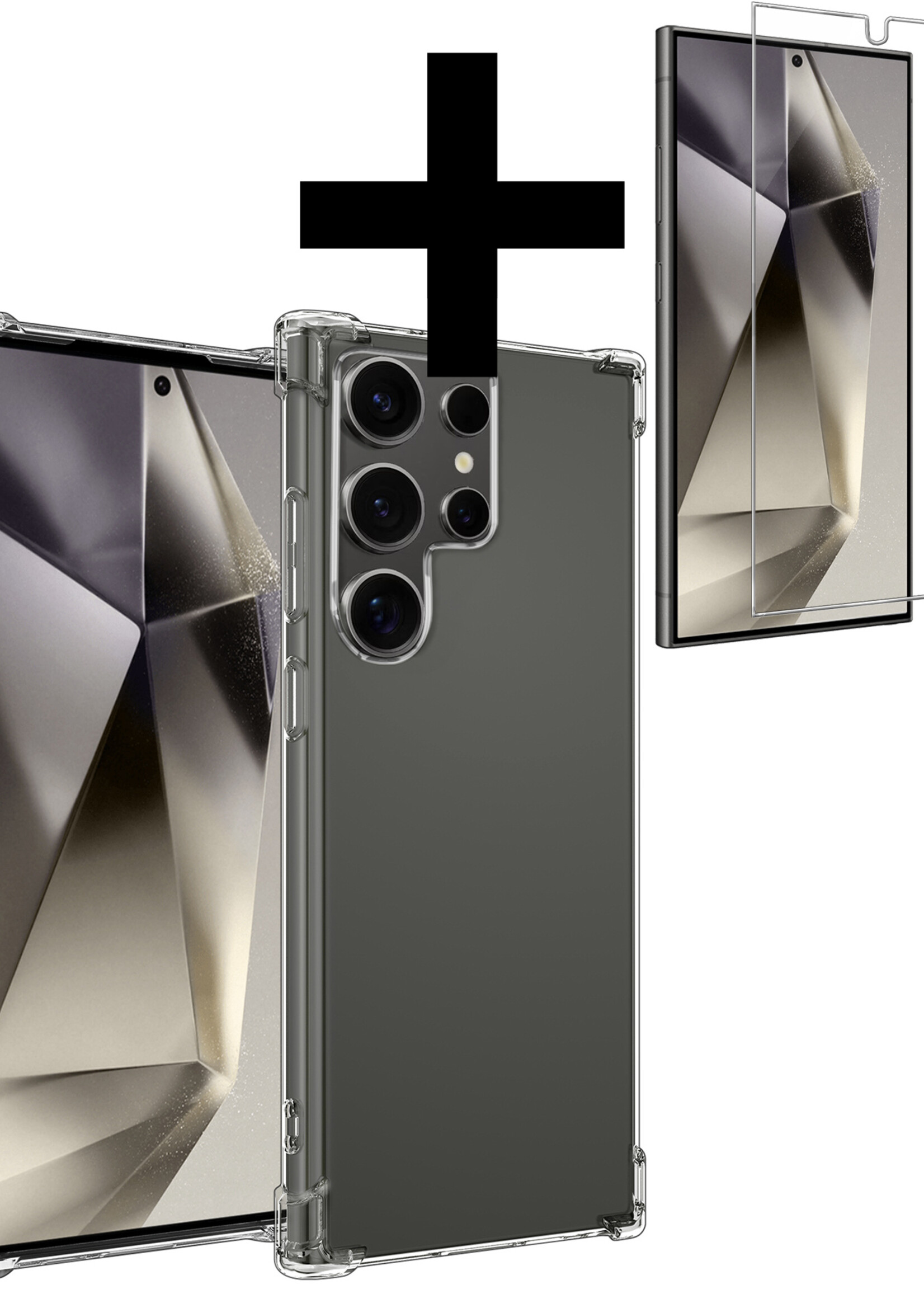 LUQ Hoesje Geschikt voor Samsung S24 Ultra Hoesje Shockproof Case Siliconen Met Screenprotector - Hoes Geschikt voor Samsung Galaxy S24 Ultra Hoes Cover Siliconen - Transparant