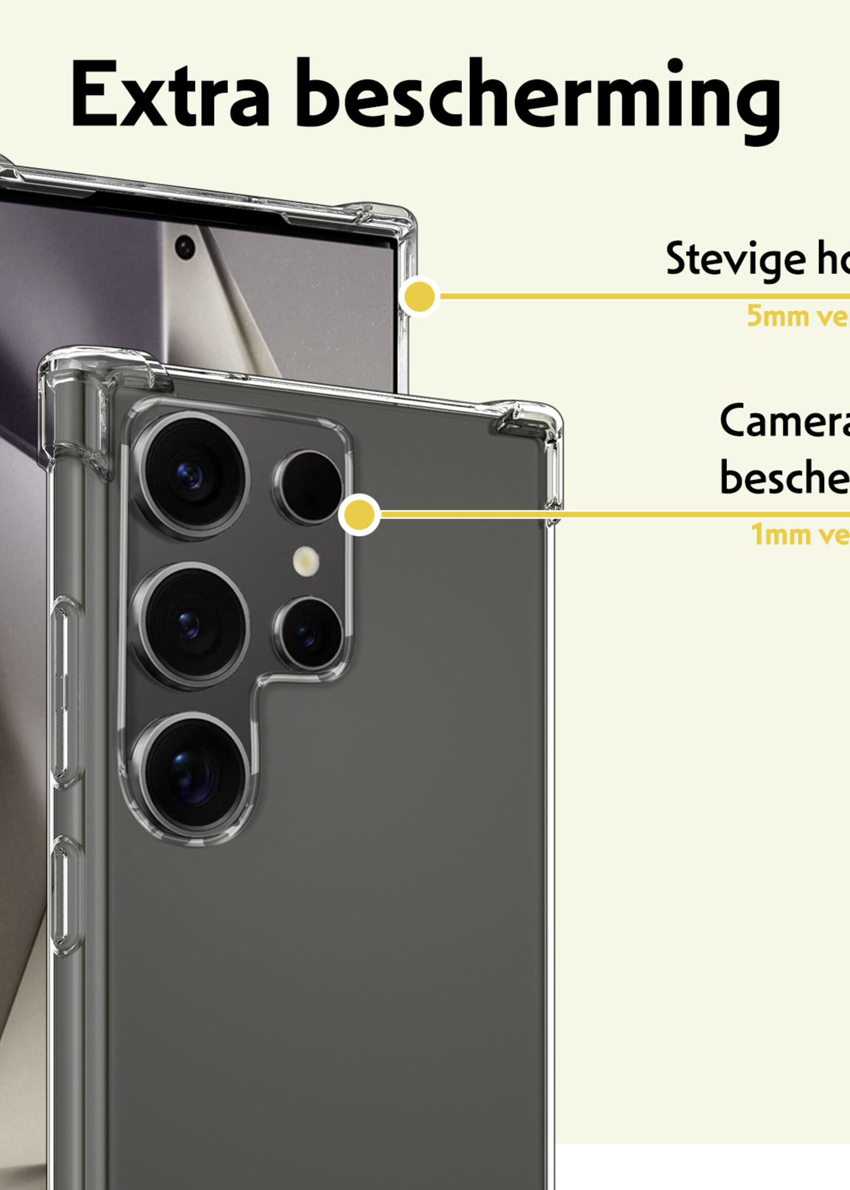 LUQ Hoesje Geschikt voor Samsung S24 Ultra Hoesje Shockproof Case Siliconen Met Screenprotector - Hoes Geschikt voor Samsung Galaxy S24 Ultra Hoes Cover Siliconen - Transparant