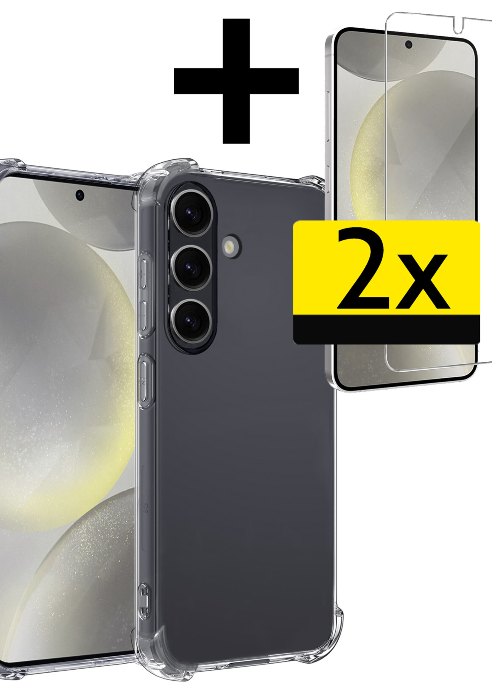 LUQ Hoesje Geschikt voor Samsung S24 Hoesje Shockproof Case Siliconen Met 2x Screenprotector - Hoes Geschikt voor Samsung Galaxy S24 Hoes Cover Siliconen - Transparant